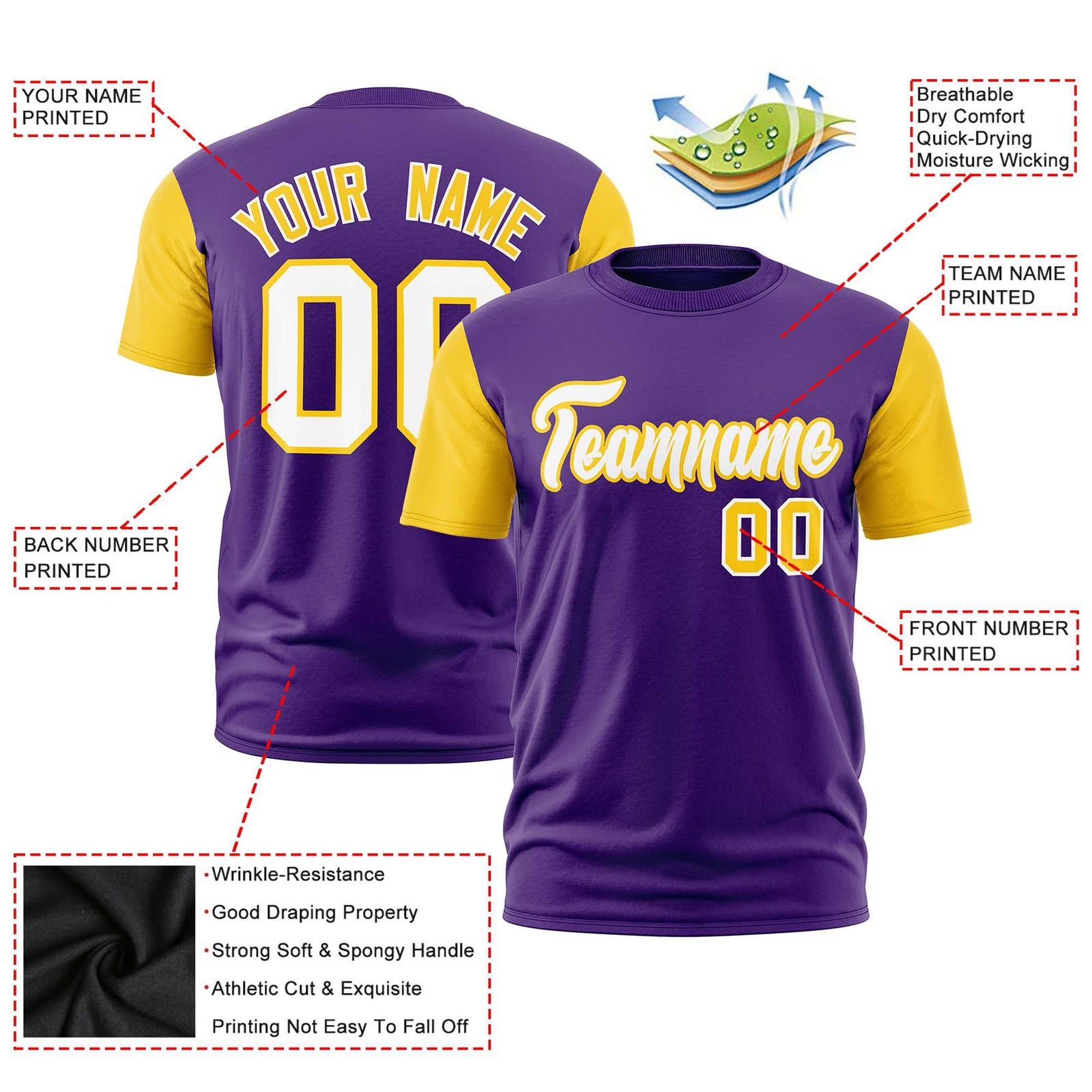 Custom Purple Gold01 White White Crew Neck Personalized Raglan Sleeve Performance T-shirt