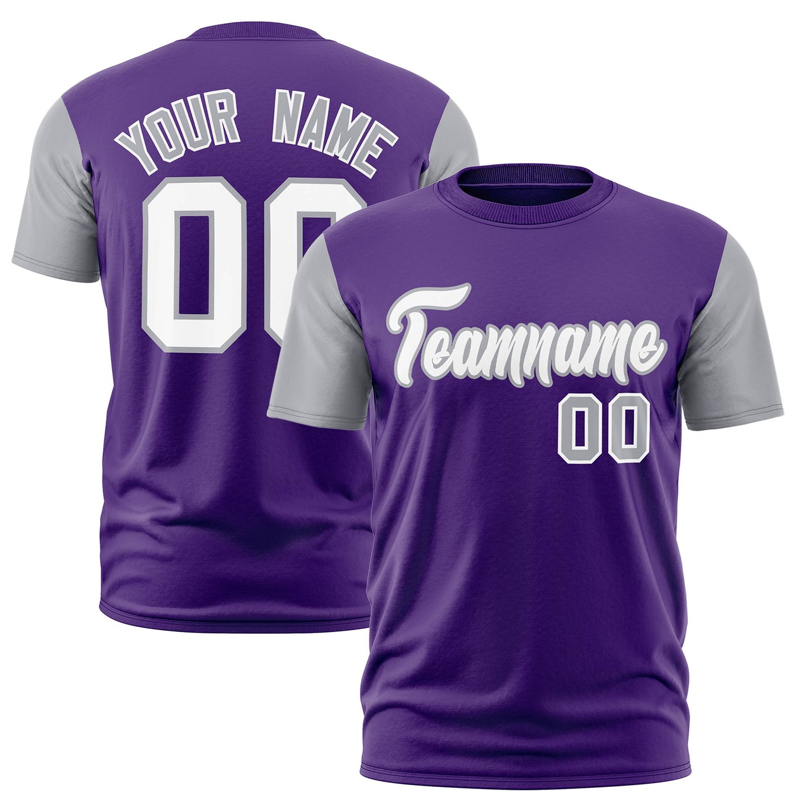 Custom Purple Gray White Crew Neck Personalized Raglan Sleeve Performance T-shirt