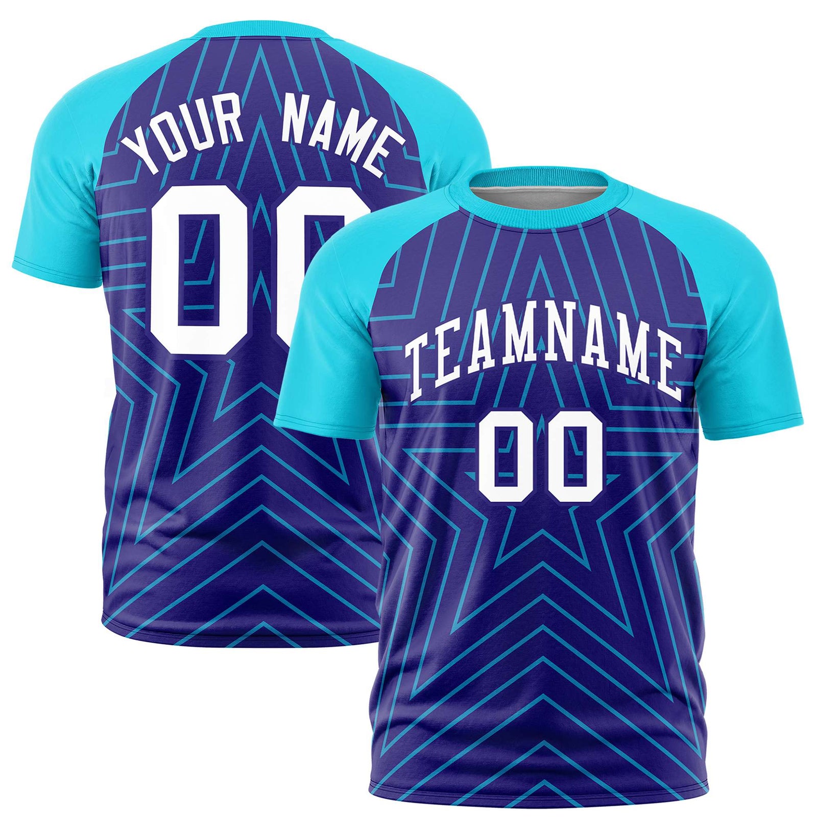 Custom Purple Sky Blue Personalized Star Pattern Raglan Sleeves Performance T-Shirt