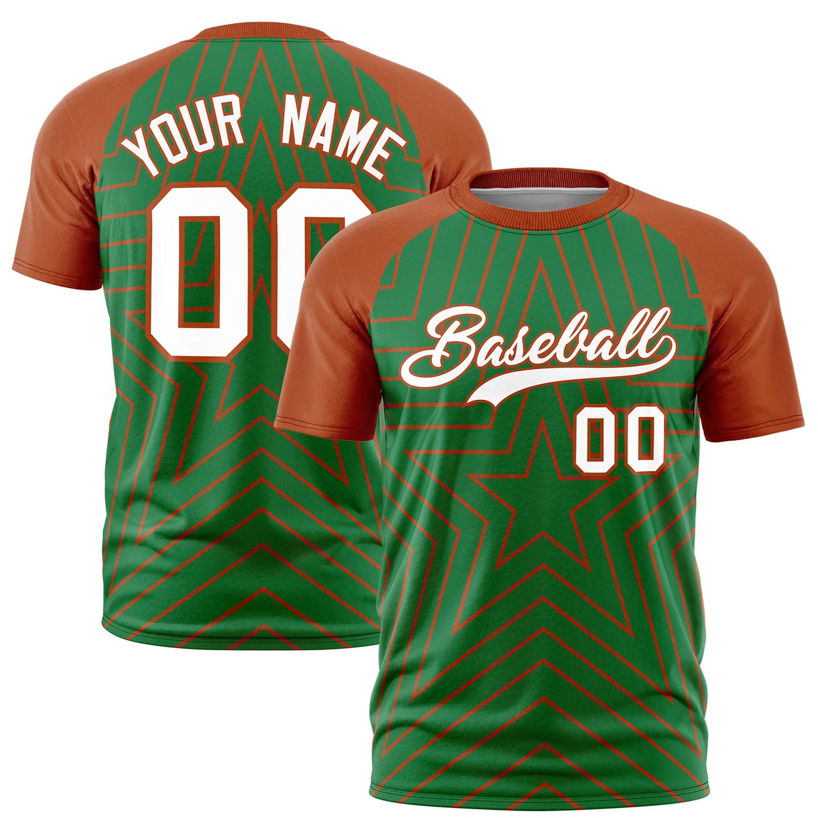 Custom Kelly Green Munsell Personalized Star Pattern Raglan Sleeves Performance T-Shirt