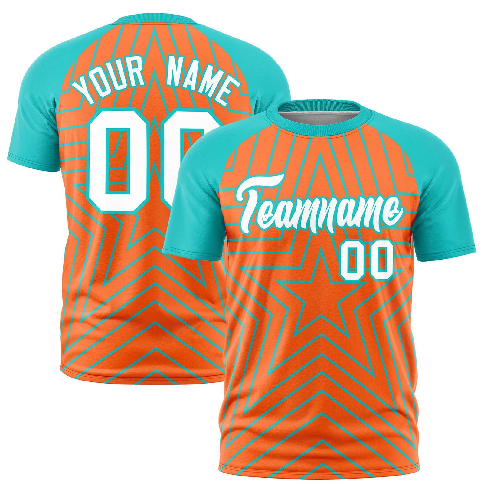 Custom Orange Bright Green Personalized Star Pattern Raglan Sleeves Performance T-Shirt