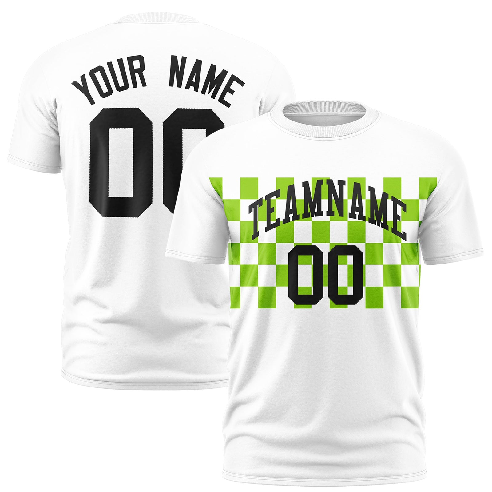 Custom White Neon Green Crew neck Plaid Pattern Personalized Performance T-Shirt