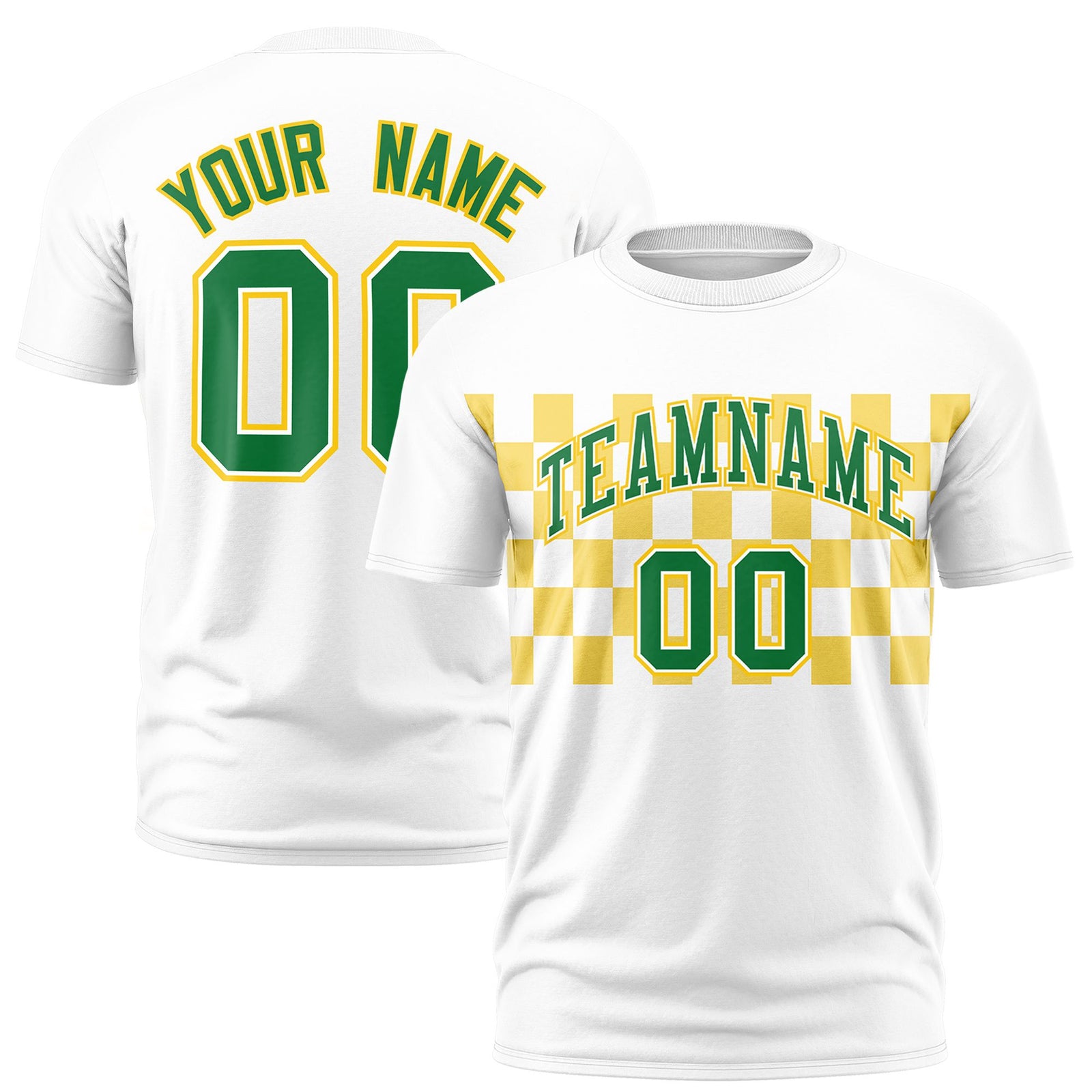 Custom White Gold Crew neck Plaid Pattern Personalized Performance T-Shirt