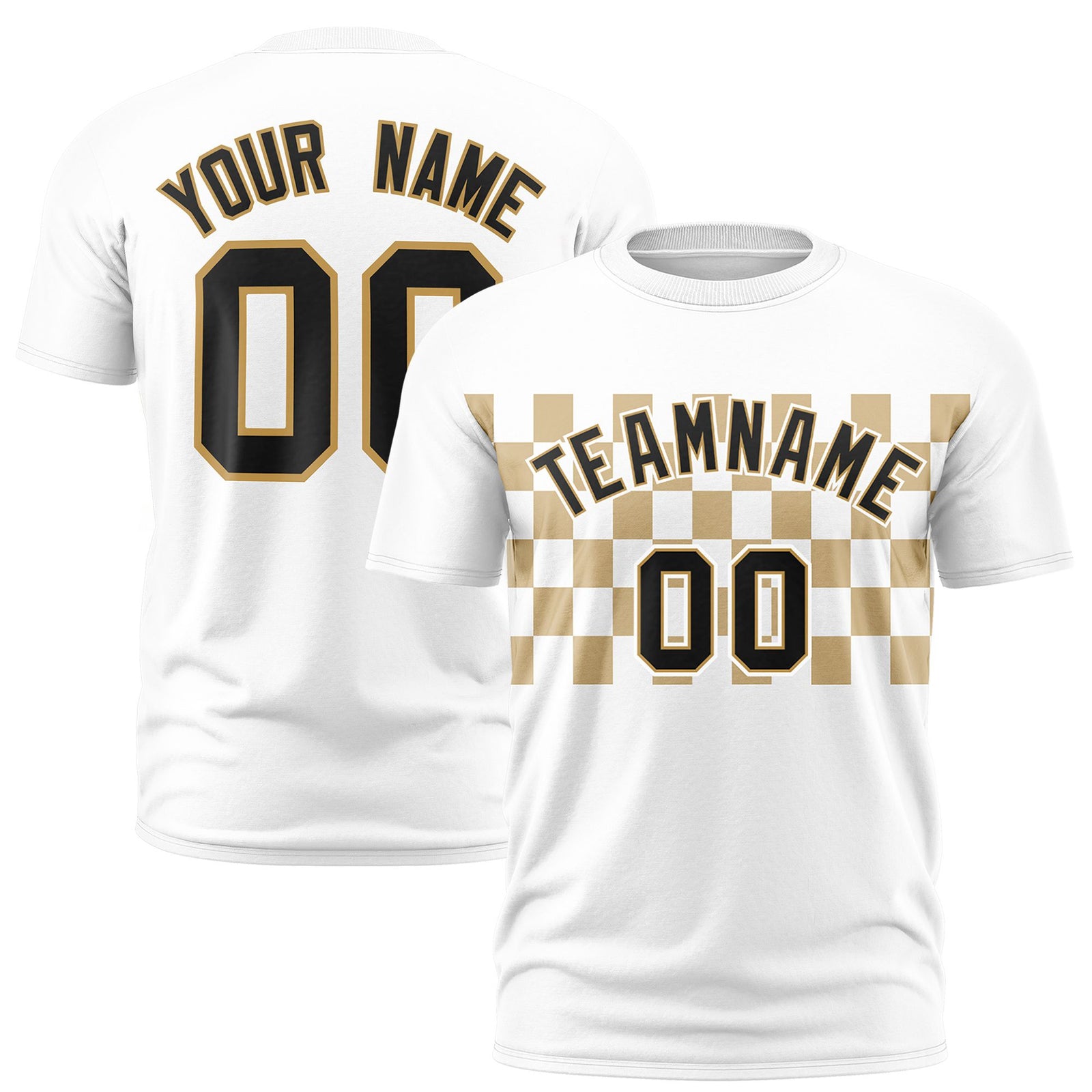 Custom White Old Gold Crew neck Plaid Pattern Personalized Performance T-Shirt