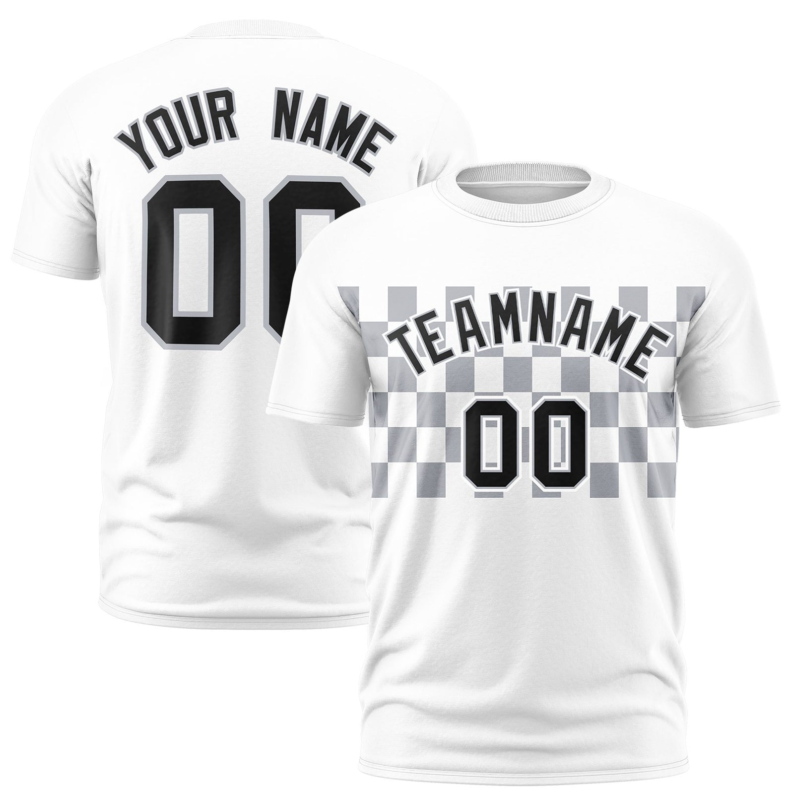 Custom White Gray Crew neck Plaid Pattern Personalized Performance T-Shirt