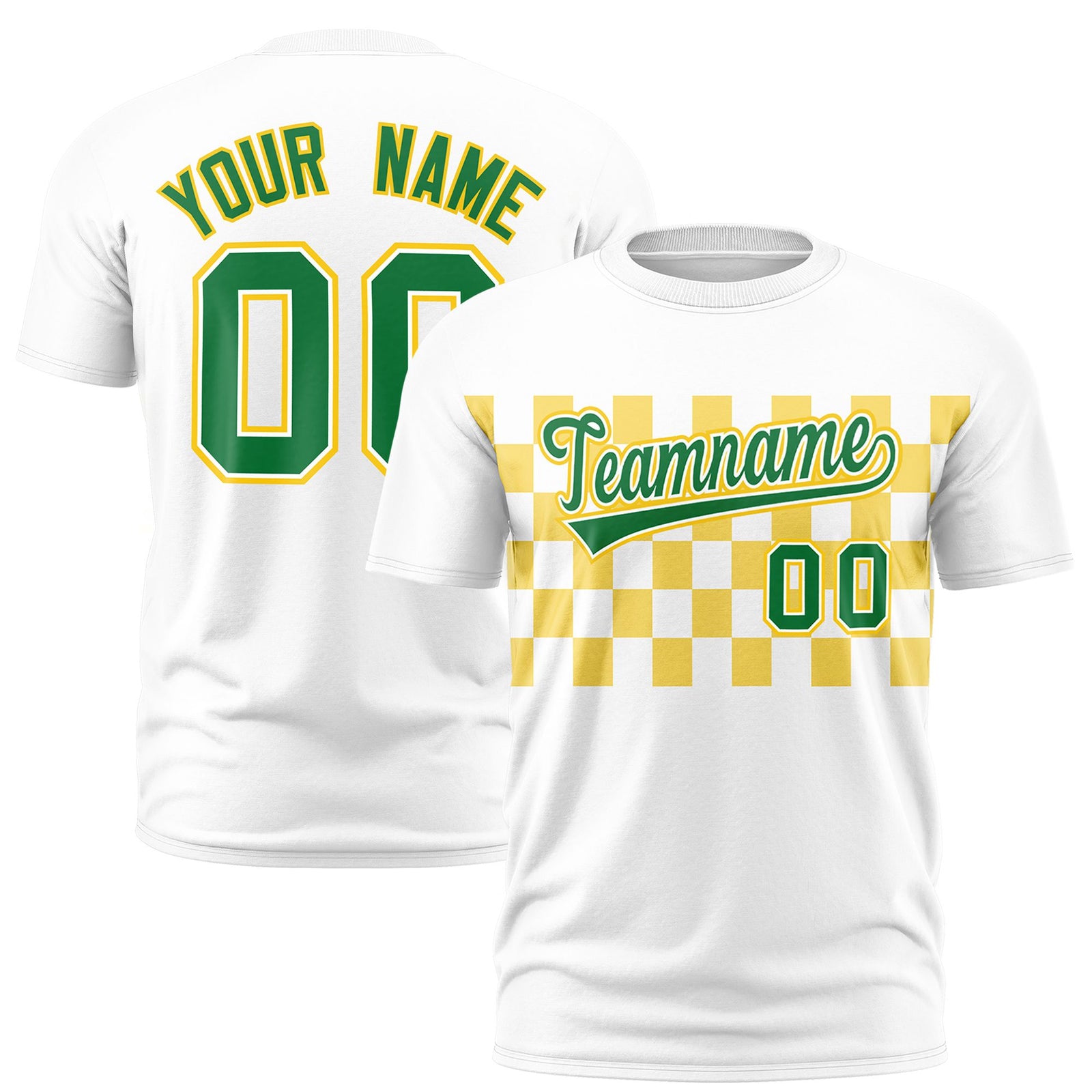 Custom White Gold Crew neck Plaid Pattern Personalized Performance T-Shirt
