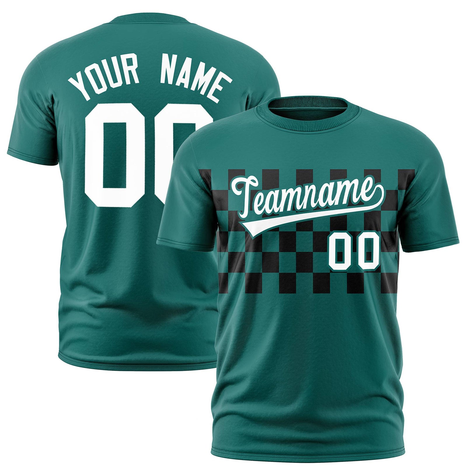 Custom Green Black Crew neck Plaid Pattern Personalized Performance T-Shirt