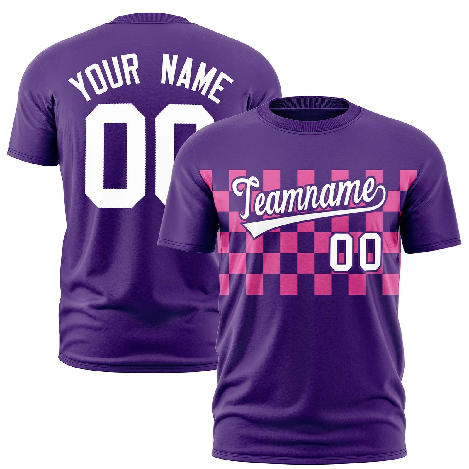 Custom Purple Pink Crew neck Plaid Pattern Personalized Performance T-Shirt