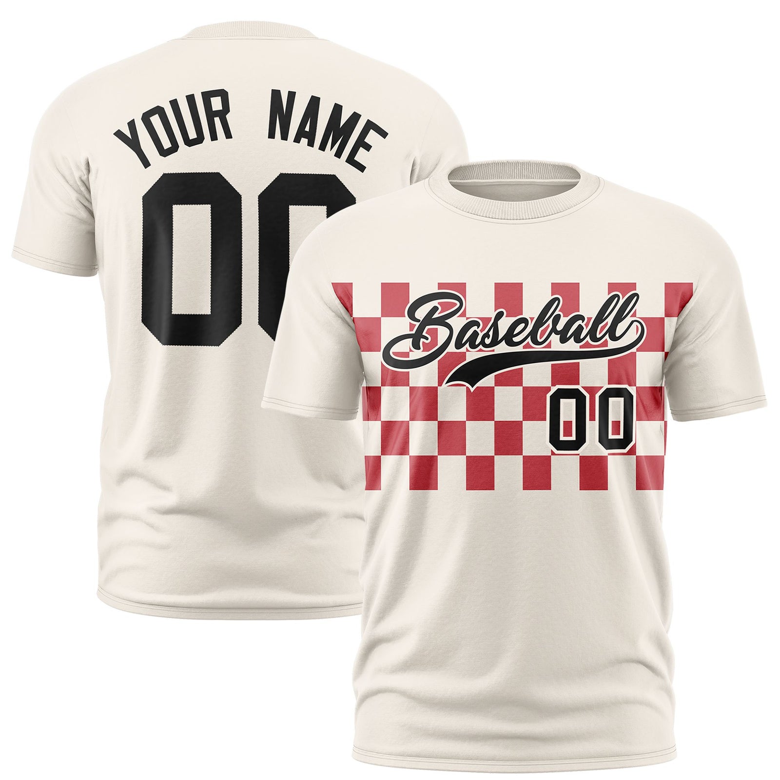 Custom Cream Red Crew neck Plaid Pattern Personalized Performance T-Shirt