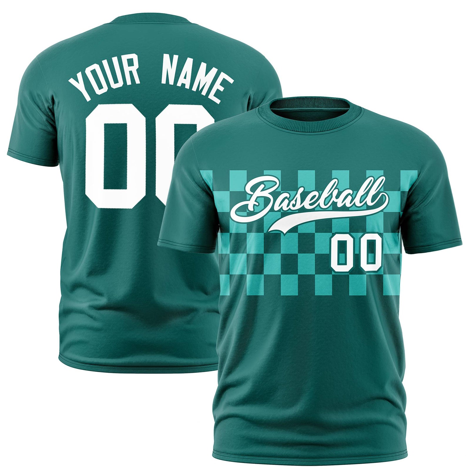 Custom Green Aqua Crew neck Plaid Pattern Personalized Performance T-Shirt