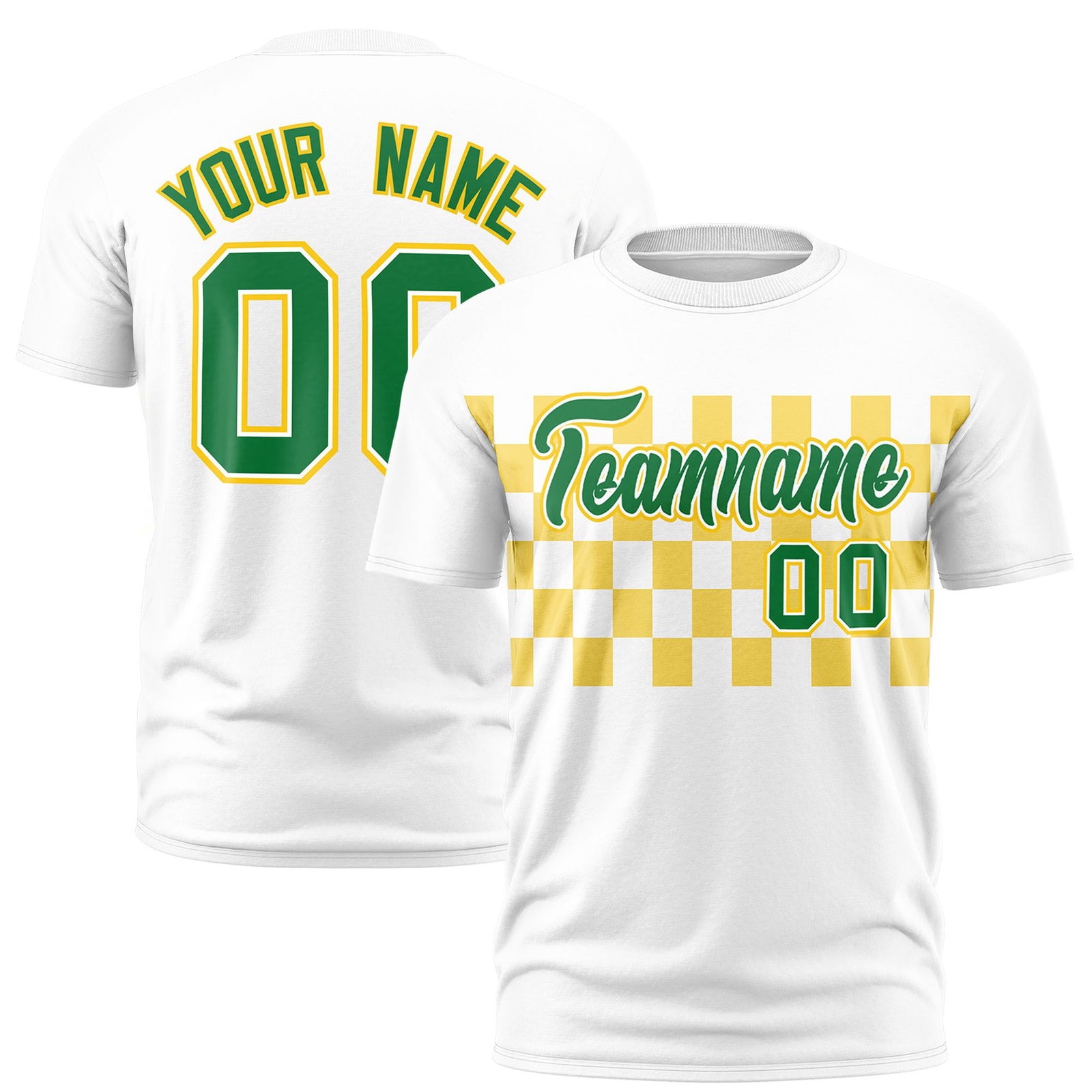 Custom White Gold Crew neck Plaid Pattern Personalized Performance T-Shirt