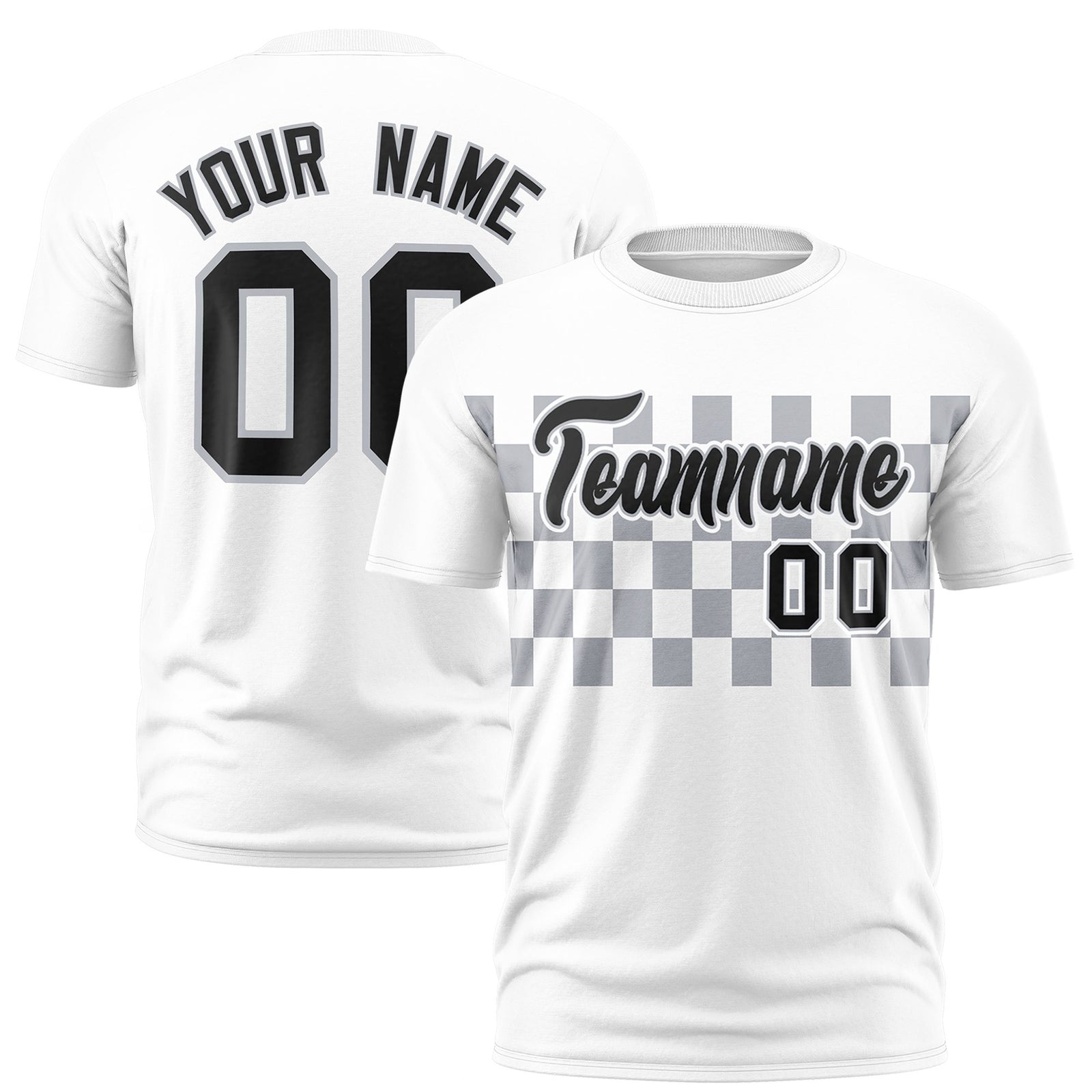 Custom White Gray Crew neck Plaid Pattern Personalized Performance T-Shirt