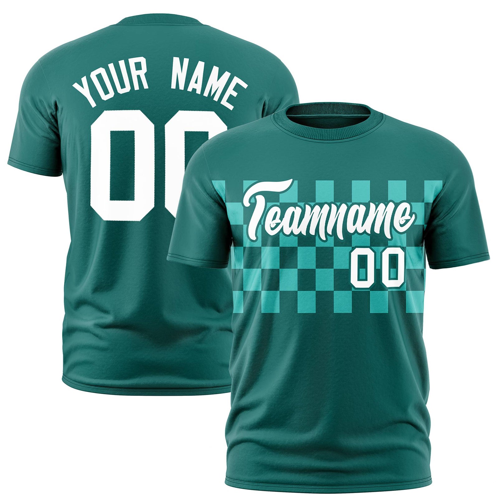 Custom Green Aqua Crew neck Plaid Pattern Personalized Performance T-Shirt