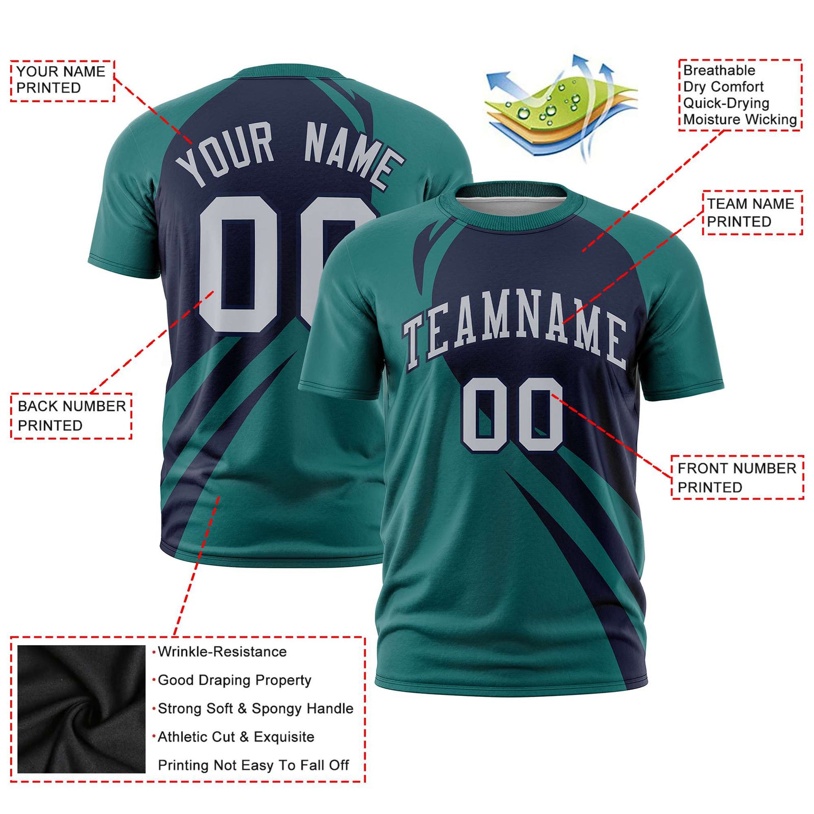 Custom Navy Aqua Personalized Slanting Lump Pattern Performance T-Shirt