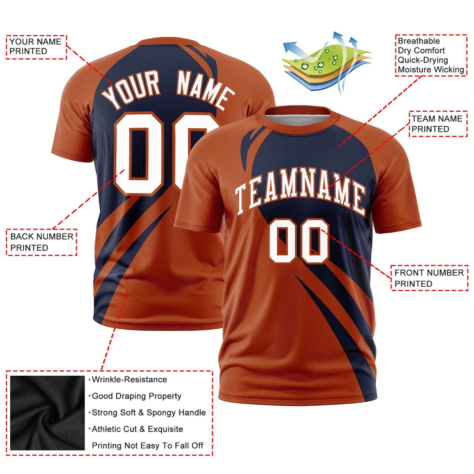 Custom Navy-Texas Orange Personalized Slanting Lump Pattern Performance T-Shirt