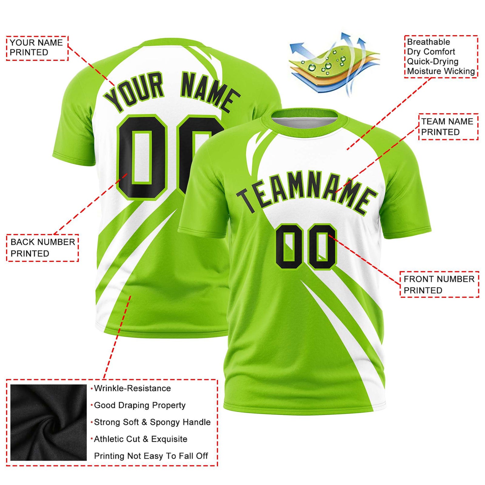 Custom White-Neon Green Personalized Slanting Lump Pattern Performance T-Shirt