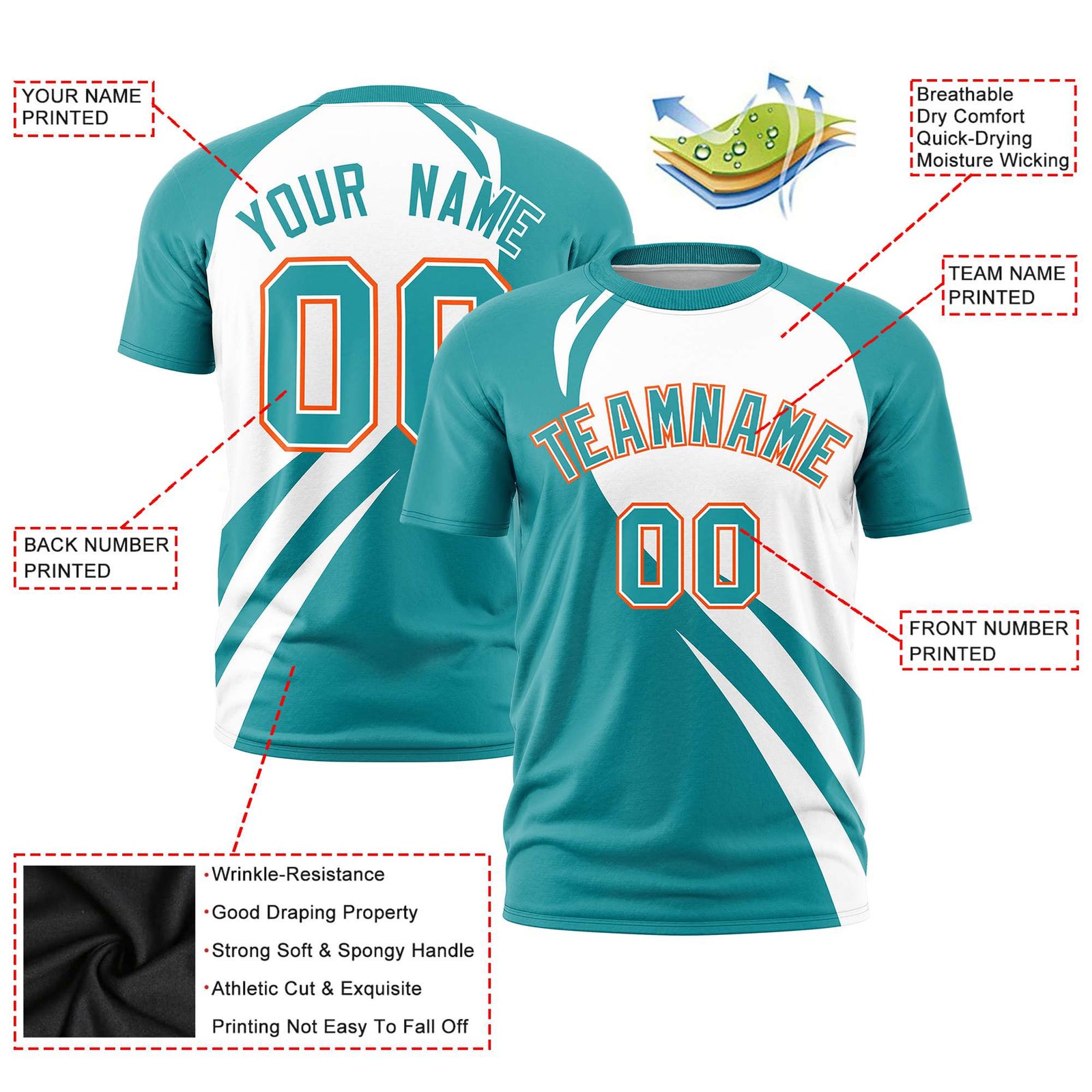 Custom White Aqua Personalized Slanting Lump Pattern Performance T-Shirt