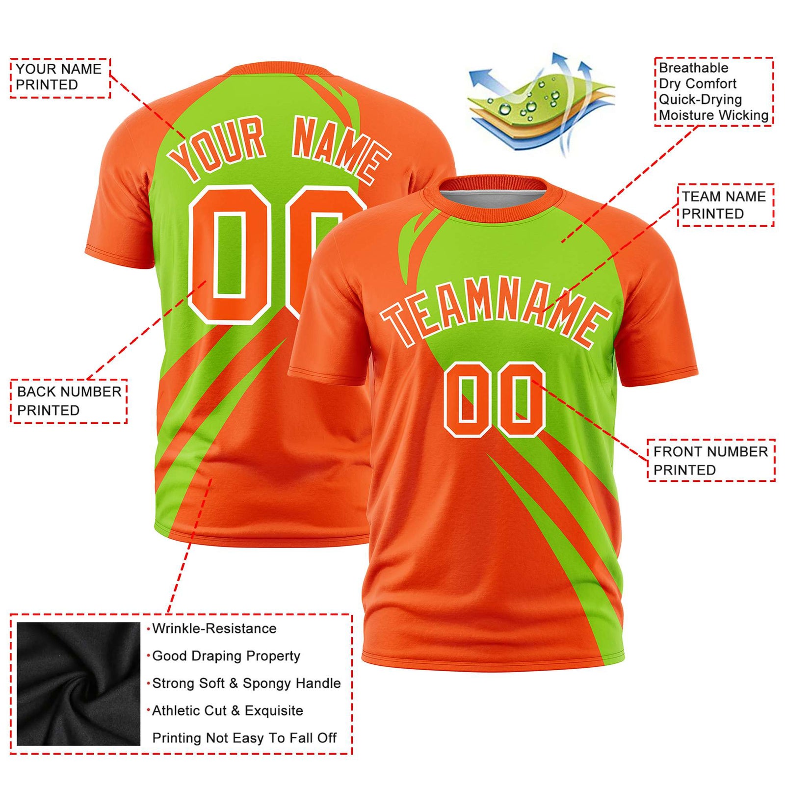 Custom Neon Green-Orange Personalized Slanting Lump Pattern Performance T-Shirt