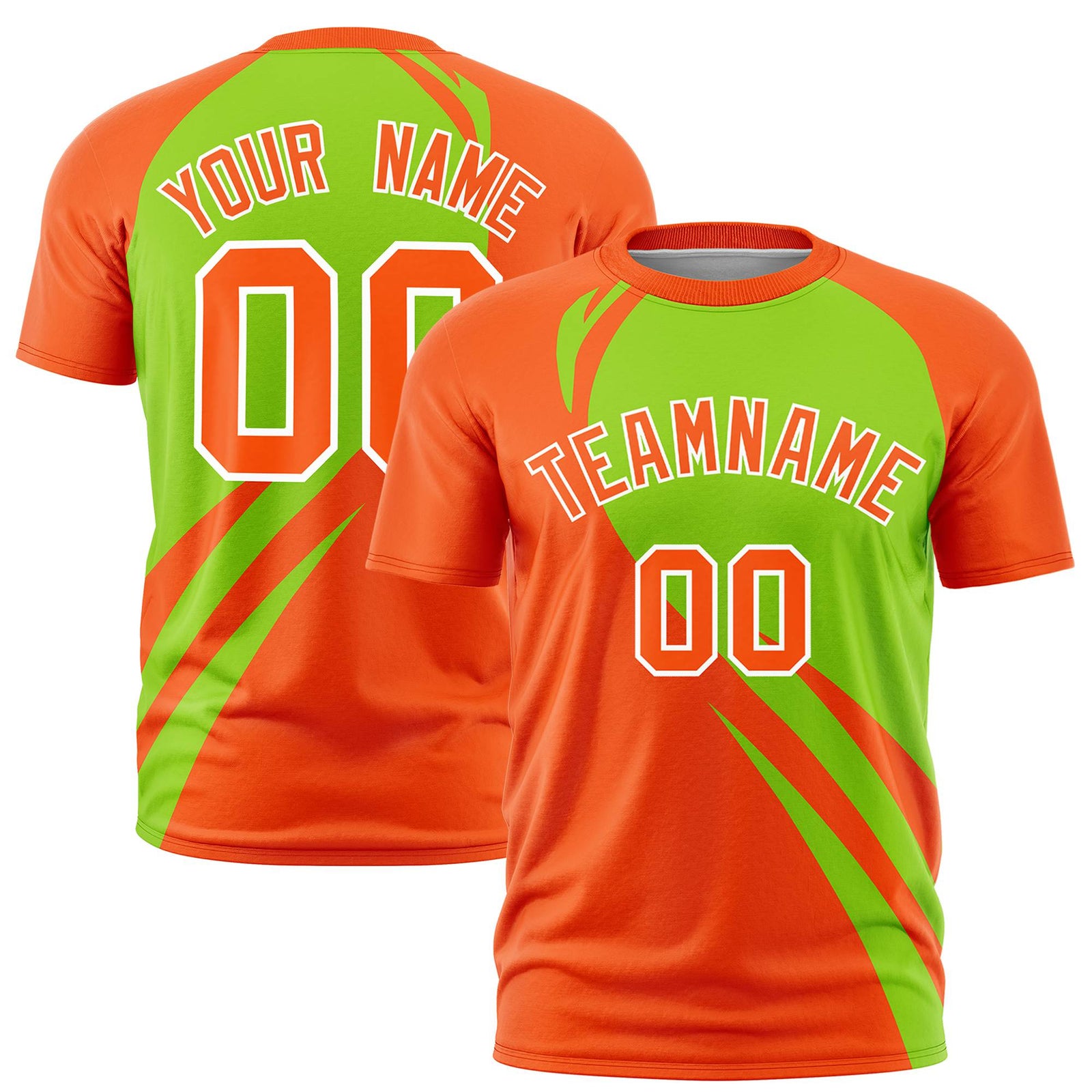 Custom Neon Green-Orange Personalized Slanting Lump Pattern Performance T-Shirt