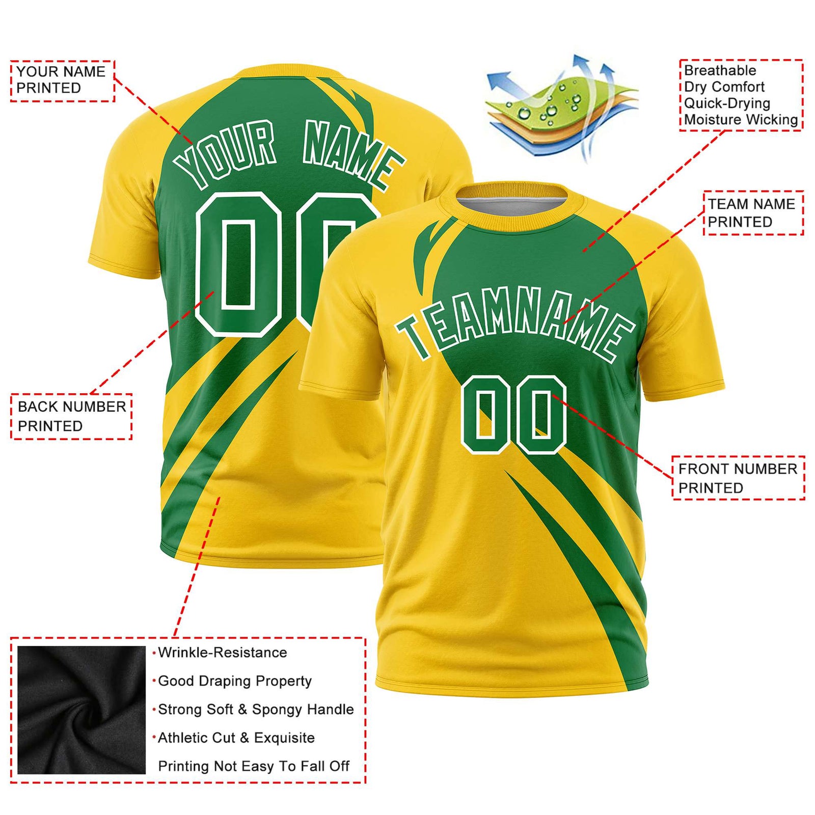 Custom Kelly Green-Gold 01 Personalized Slanting Lump Pattern Performance T-Shirt