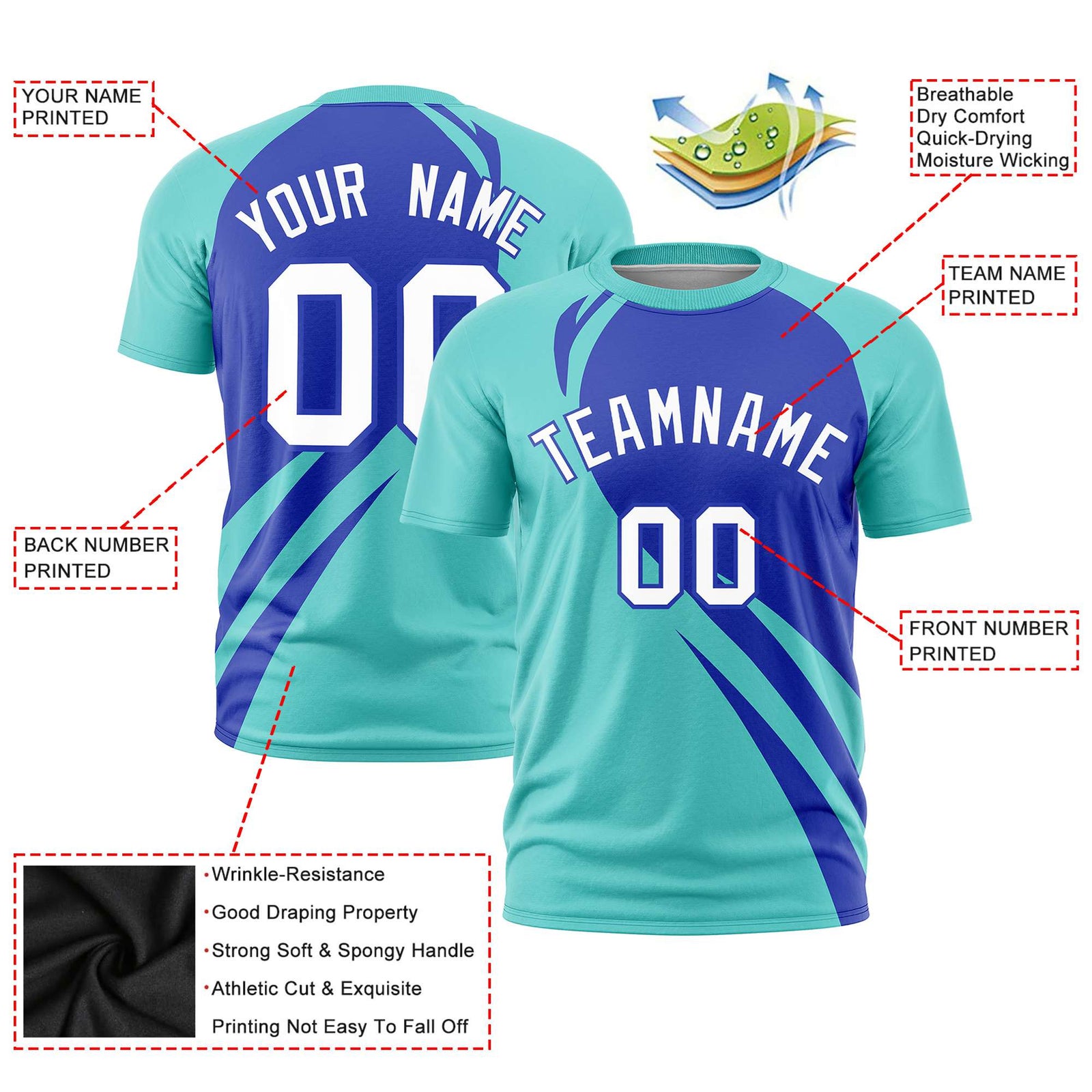 Custom Royal Blue-Bright Green Personalized Slanting Lump Pattern Performance T-Shirt