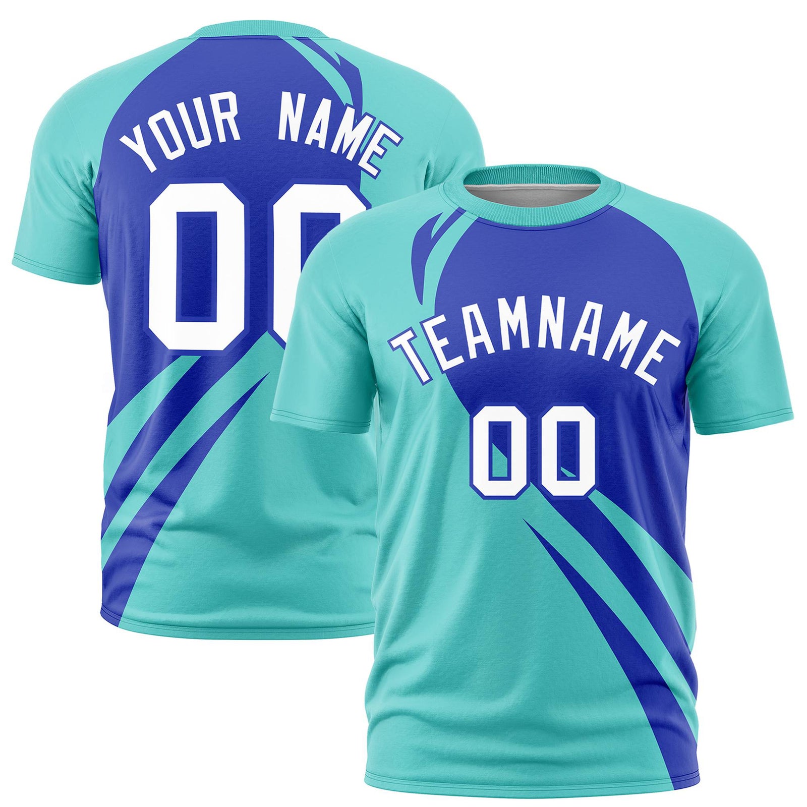 Custom Royal Blue-Bright Green Personalized Slanting Lump Pattern Performance T-Shirt