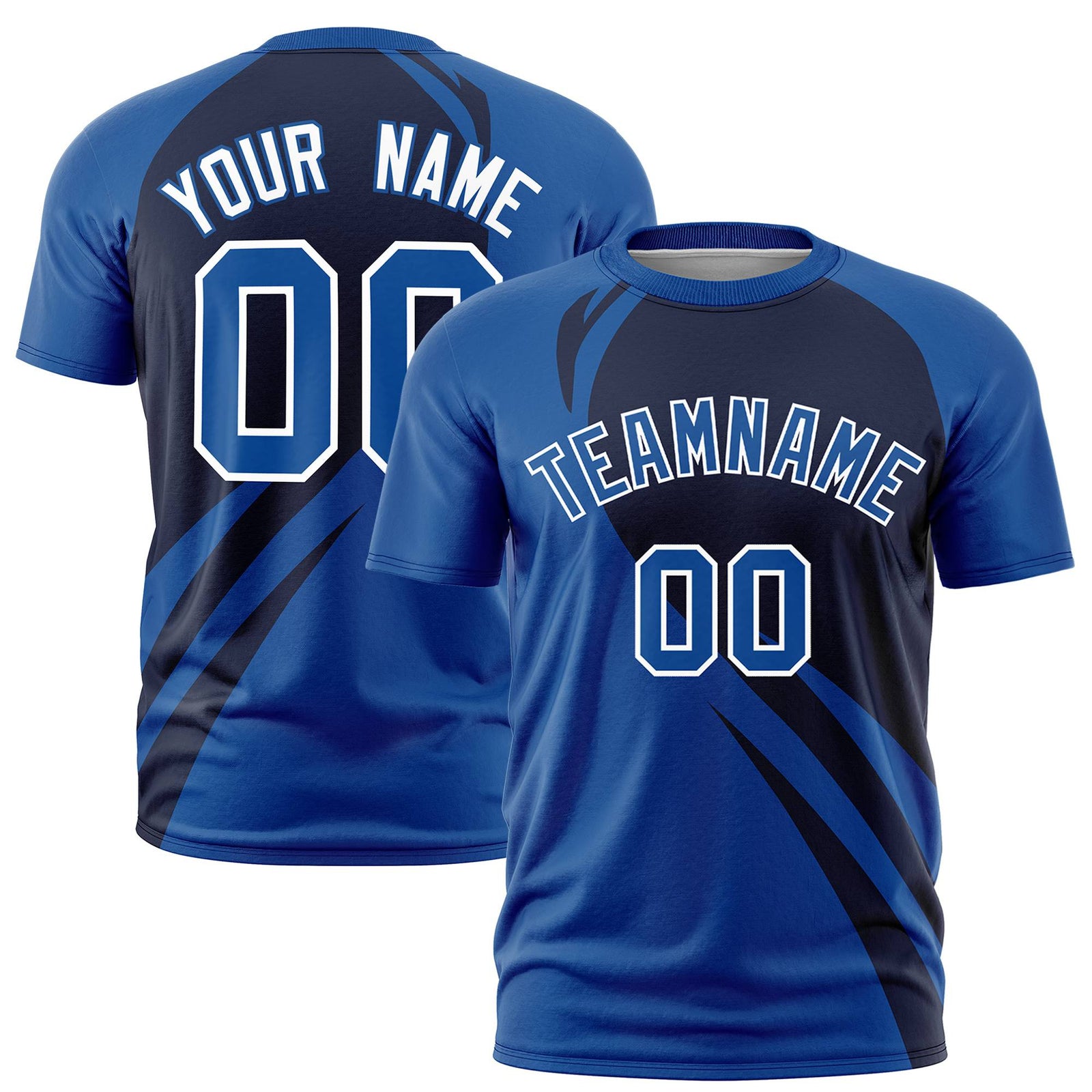 Custom Navy-Royal Blue Personalized Slanting Lump Pattern Performance T-Shirt