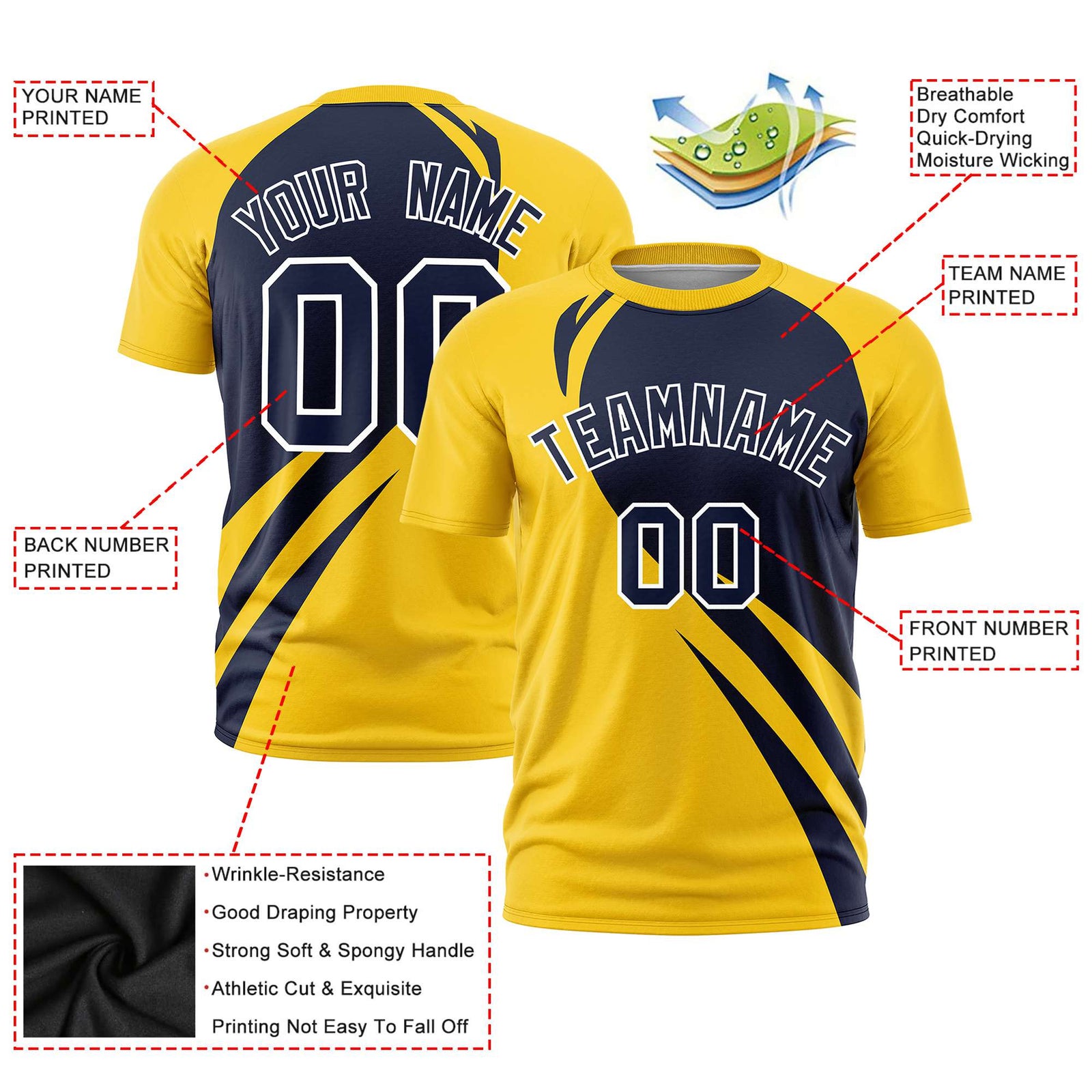 Custom Navy-Gold 01 Personalized Slanting Lump Pattern Performance T-Shirt