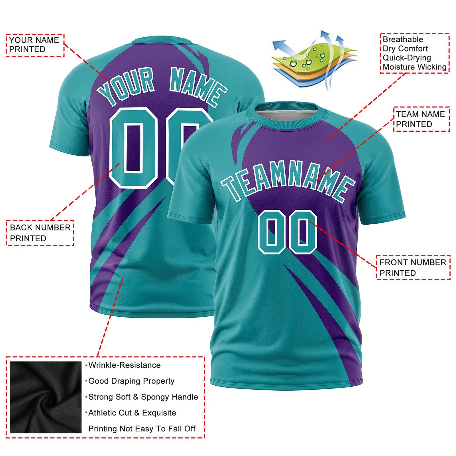 Custom Purple Aqua Personalized Slanting Lump Pattern Performance T-Shirt