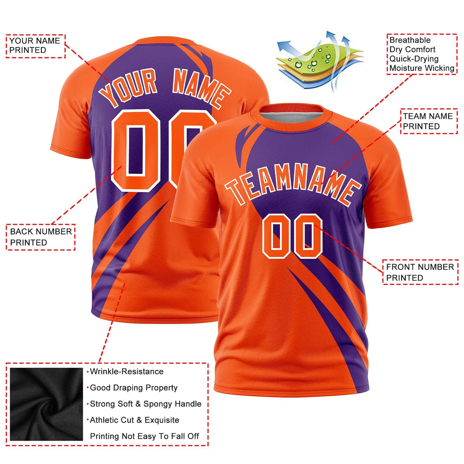 Custom Purple Orange Personalized Slanting Lump Pattern Performance T-Shirt