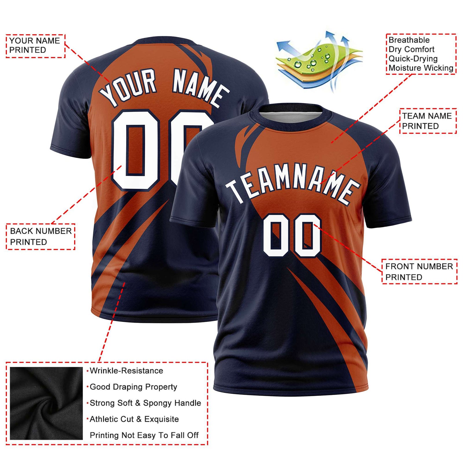 Custom Texas Orange-Navy Personalized Slanting Lump Pattern Performance T-Shirt