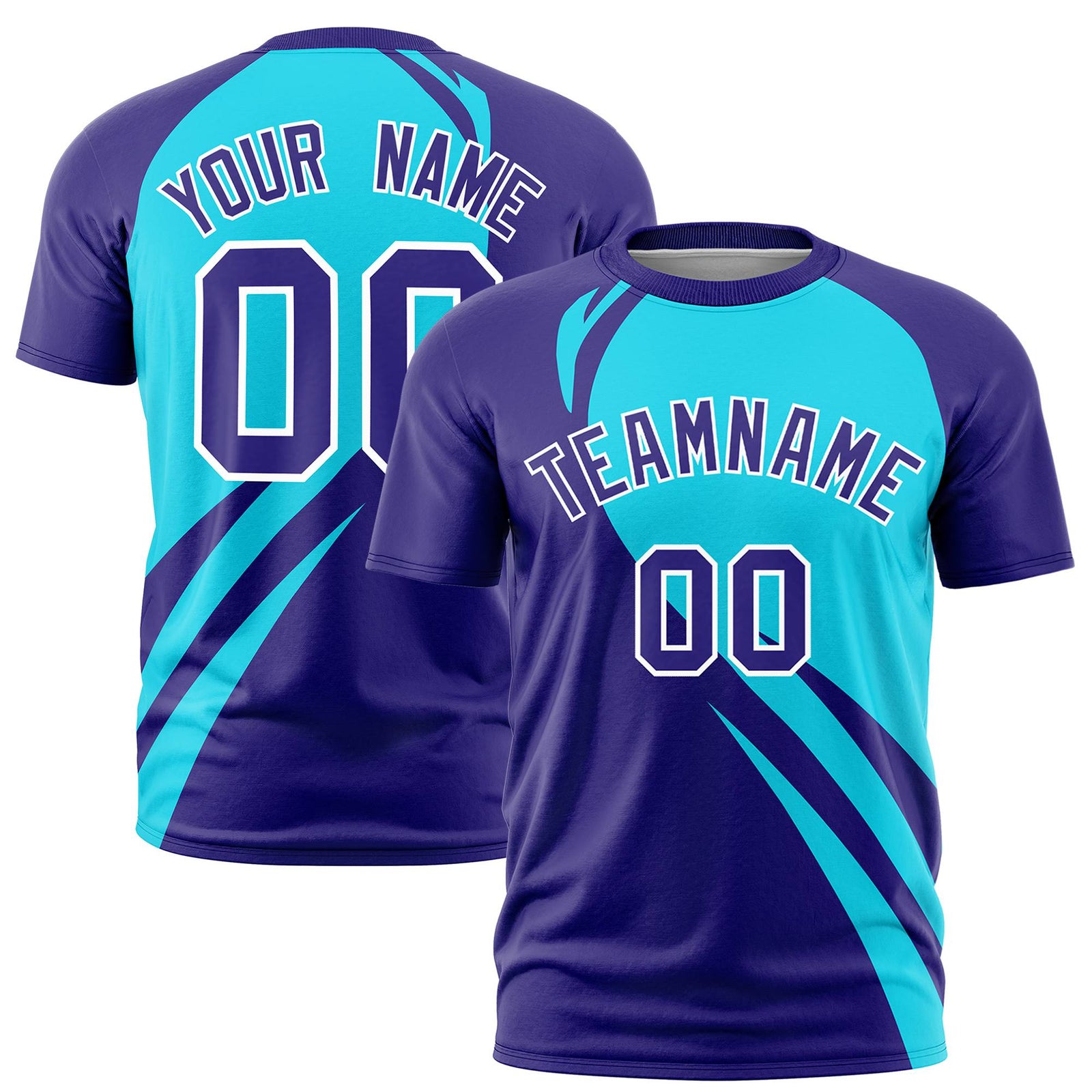 Custom Sky Blue-Purple Personalized Slanting Lump Pattern Performance T-Shirt