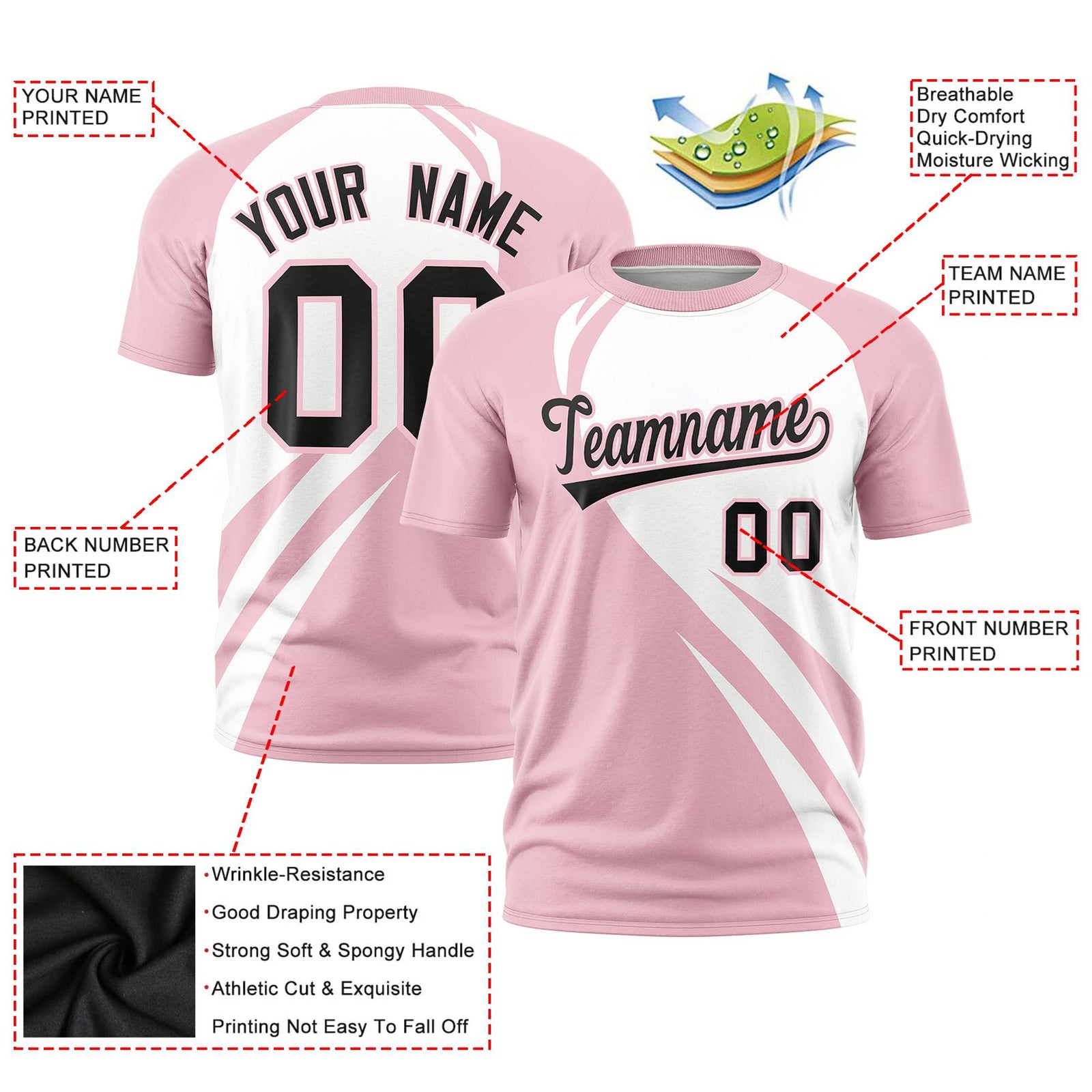 Custom White-Light Pink Personalized Slanting Lump Pattern Performance T-Shirt