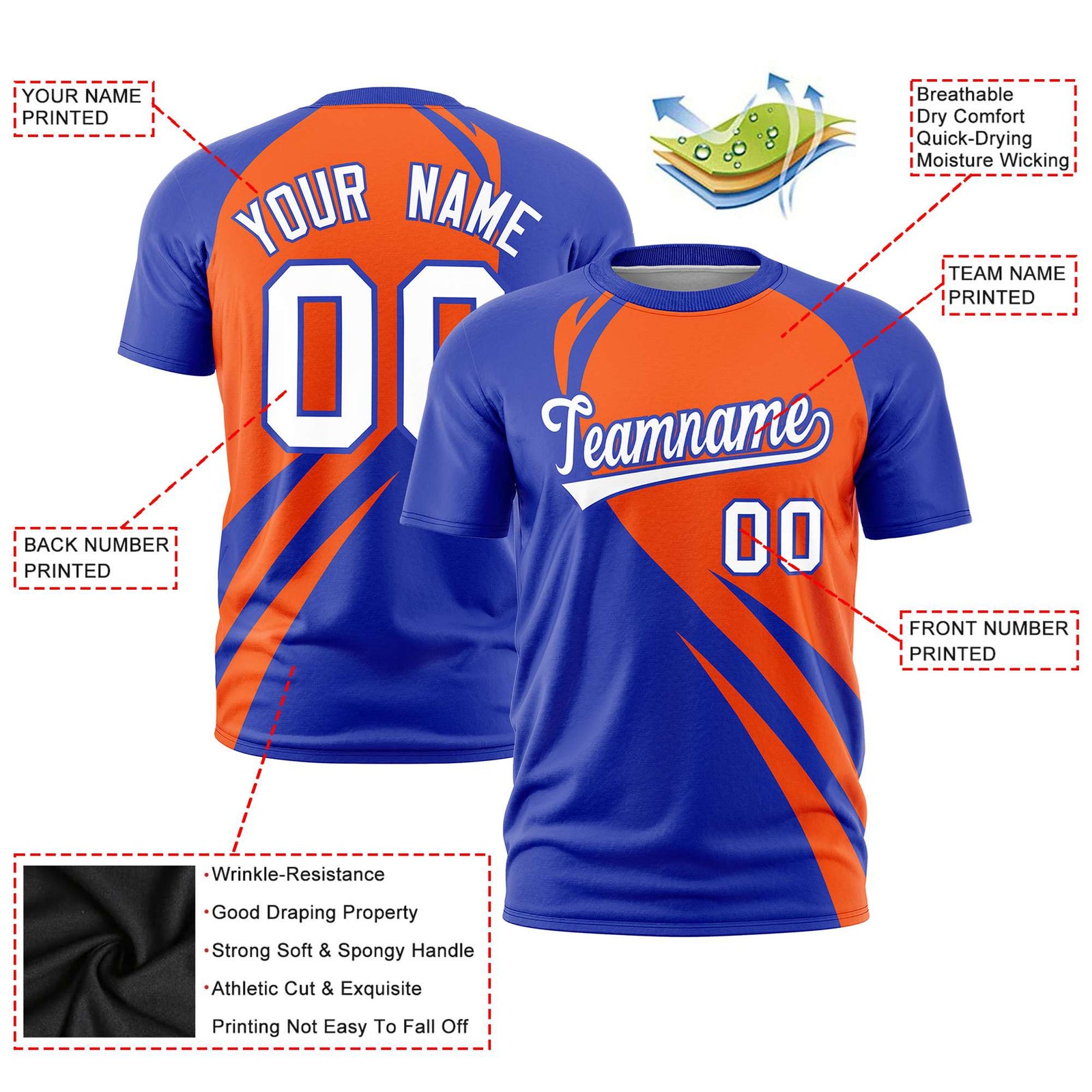 Custom Orange-Royal Blue Personalized Slanting Lump Pattern Performance T-Shirt