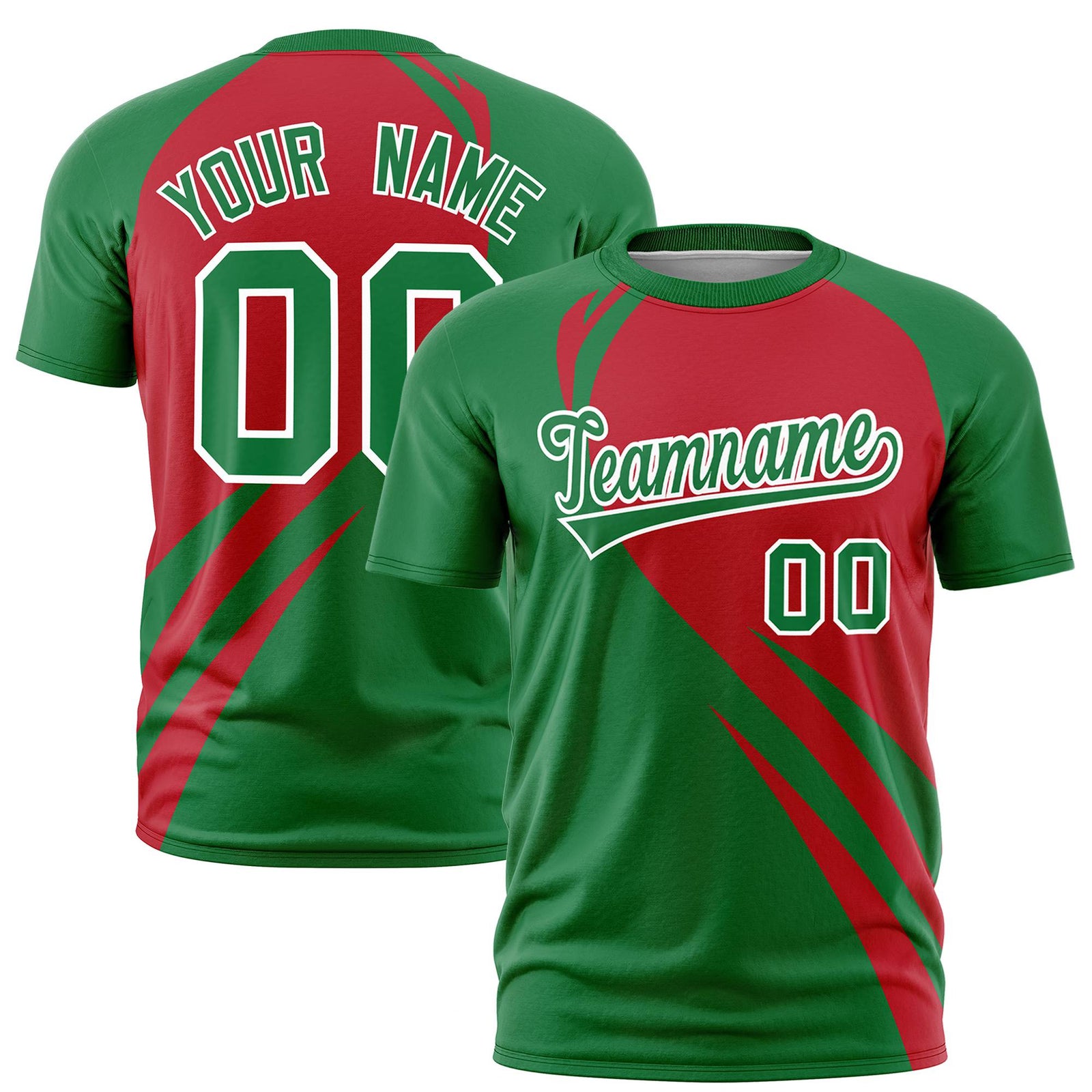 Custom Red-Kelly Green Personalized Slanting Lump Pattern Performance T-Shirt