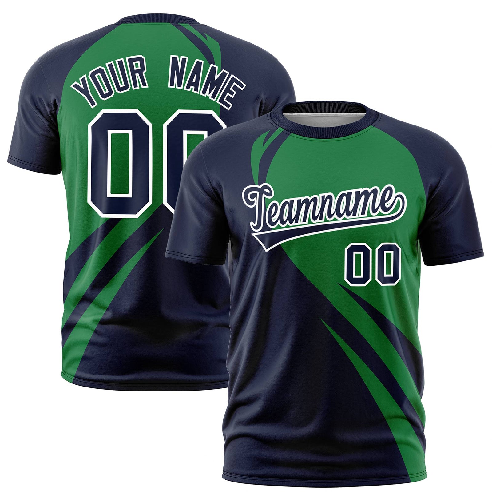 Custom Kelly Green-Navy Personalized Slanting Lump Pattern Performance T-Shirt