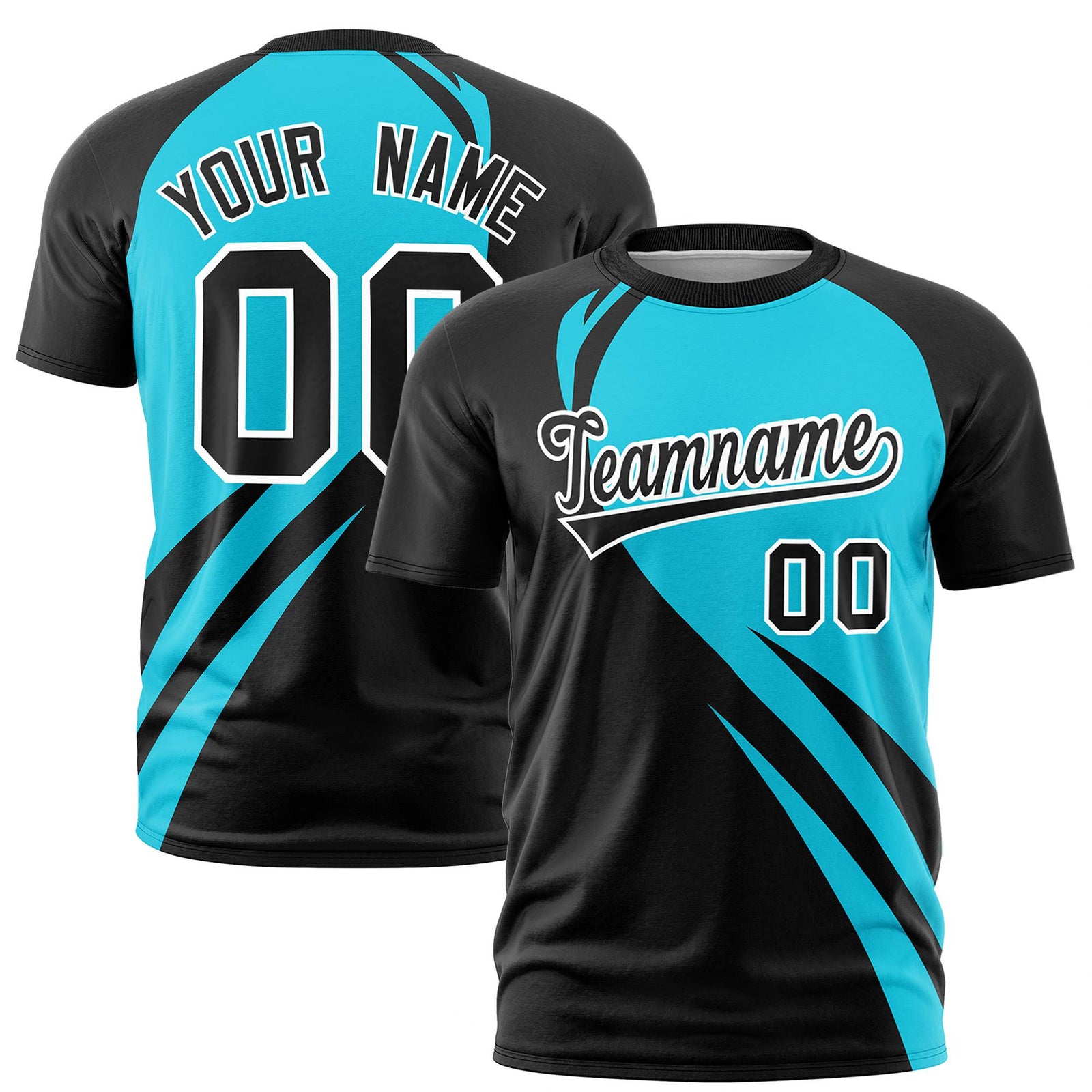 Custom Sky Blue-Black Personalized Slanting Lump Pattern Performance T-Shirt