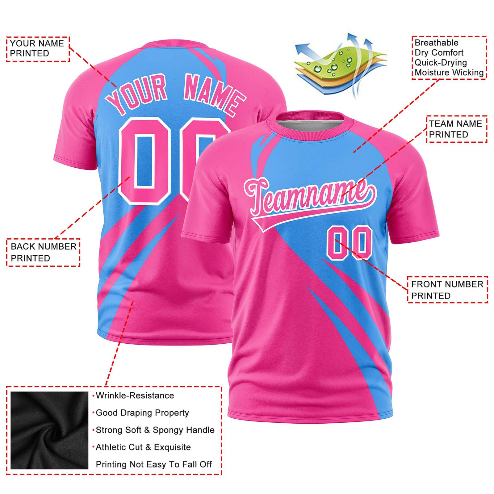 Custom Powder Blue-Pink Personalized Slanting Lump Pattern Performance T-Shirt