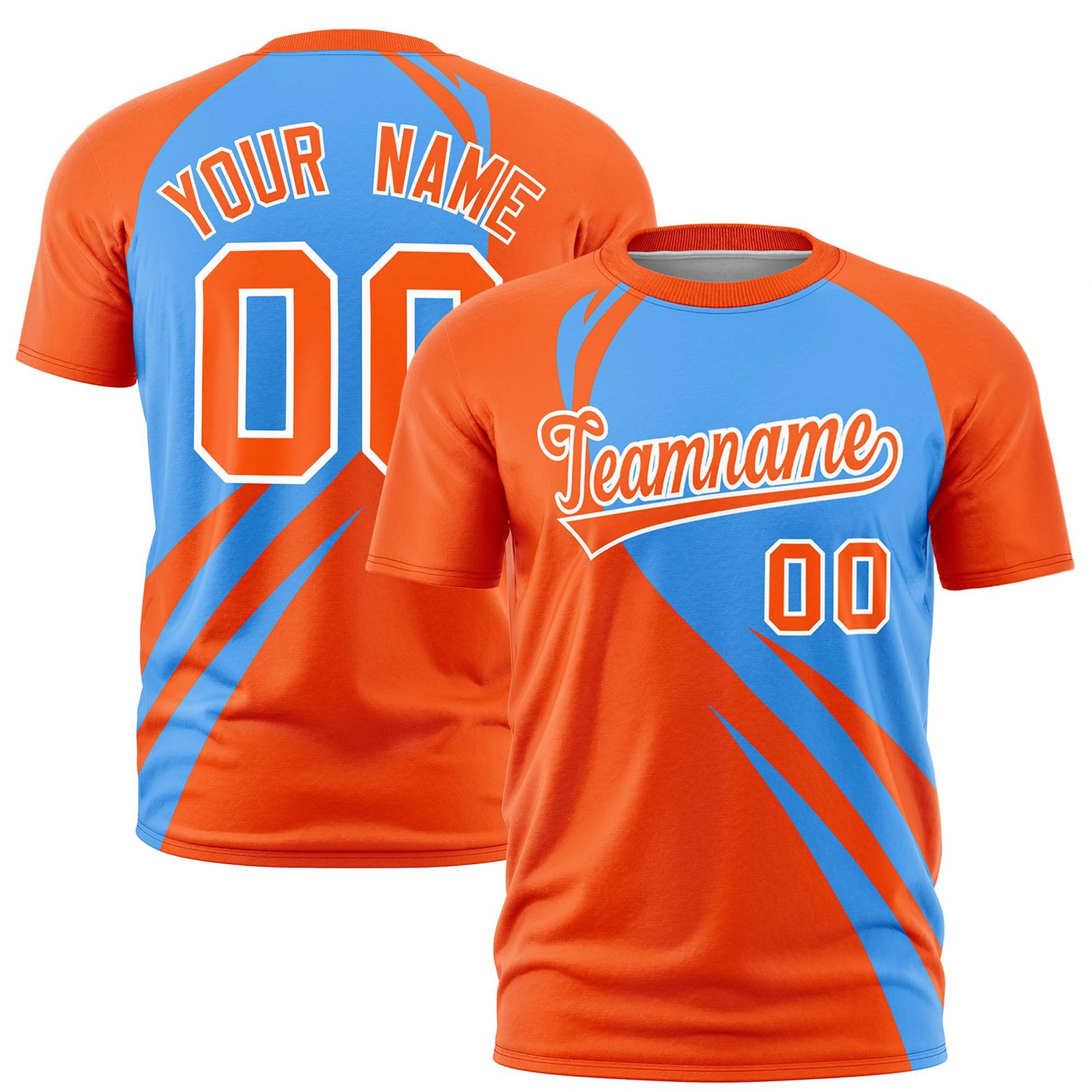 Custom Powder Blue-Orange Personalized Slanting Lump Pattern Performance T-Shirt