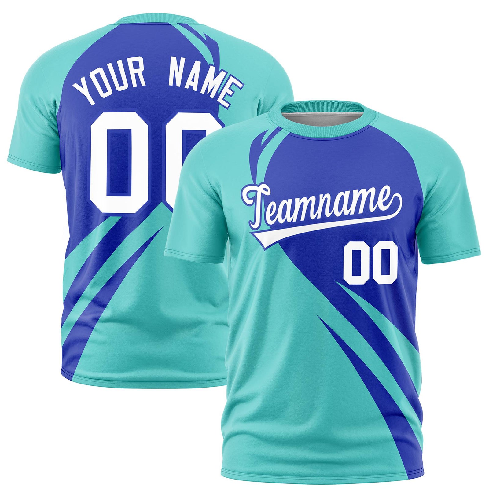Custom Royal Blue-Bright Green Personalized Slanting Lump Pattern Performance T-Shirt