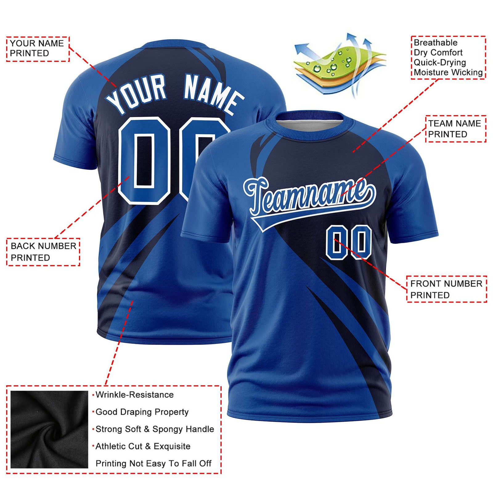 Custom Navy-Royal Blue Personalized Slanting Lump Pattern Performance T-Shirt