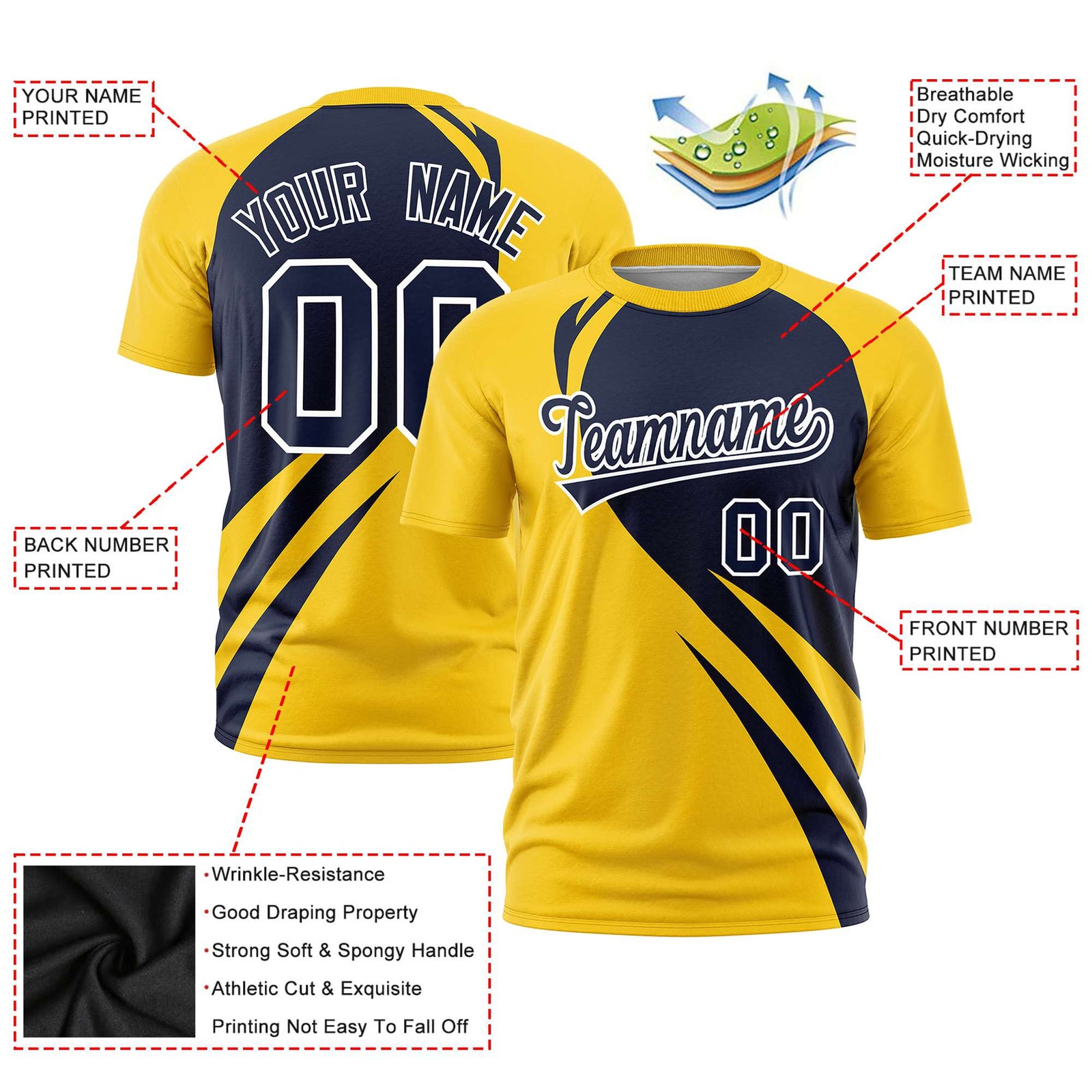 Custom Navy-Gold 01 Personalized Slanting Lump Pattern Performance T-Shirt