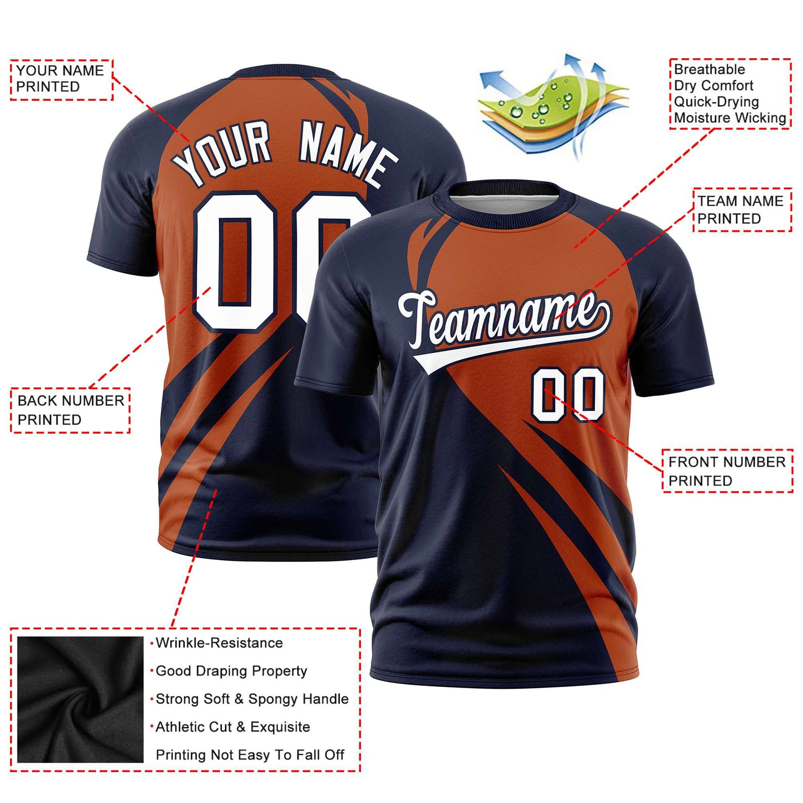 Custom Texas Orange-Navy Personalized Slanting Lump Pattern Performance T-Shirt