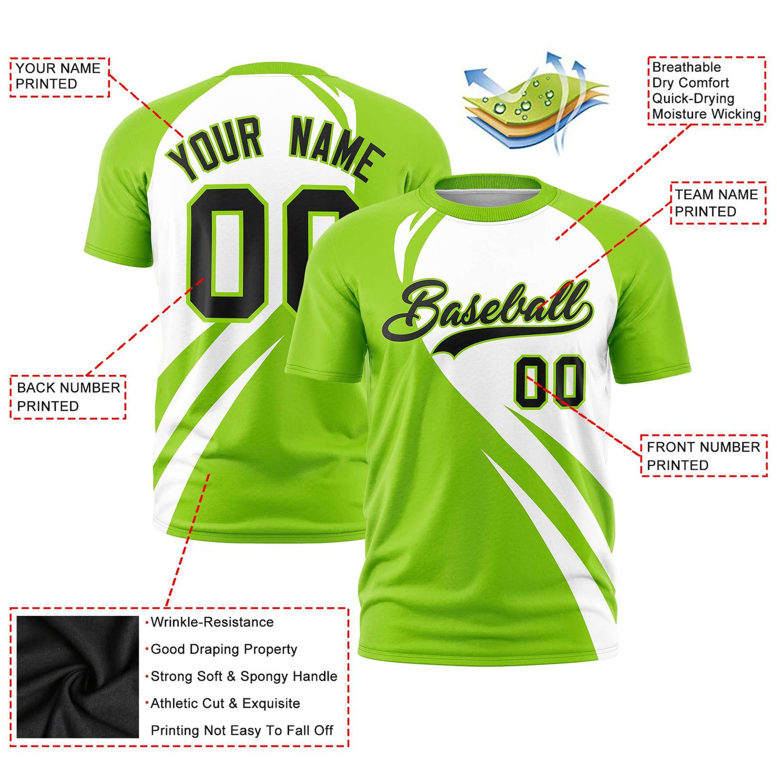 Custom White-Neon Green Personalized Slanting Lump Pattern Performance T-Shirt