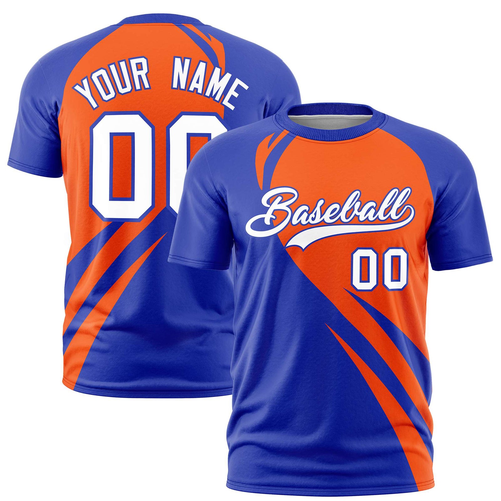 Custom Orange-Royal Blue Personalized Slanting Lump Pattern Performance T-Shirt