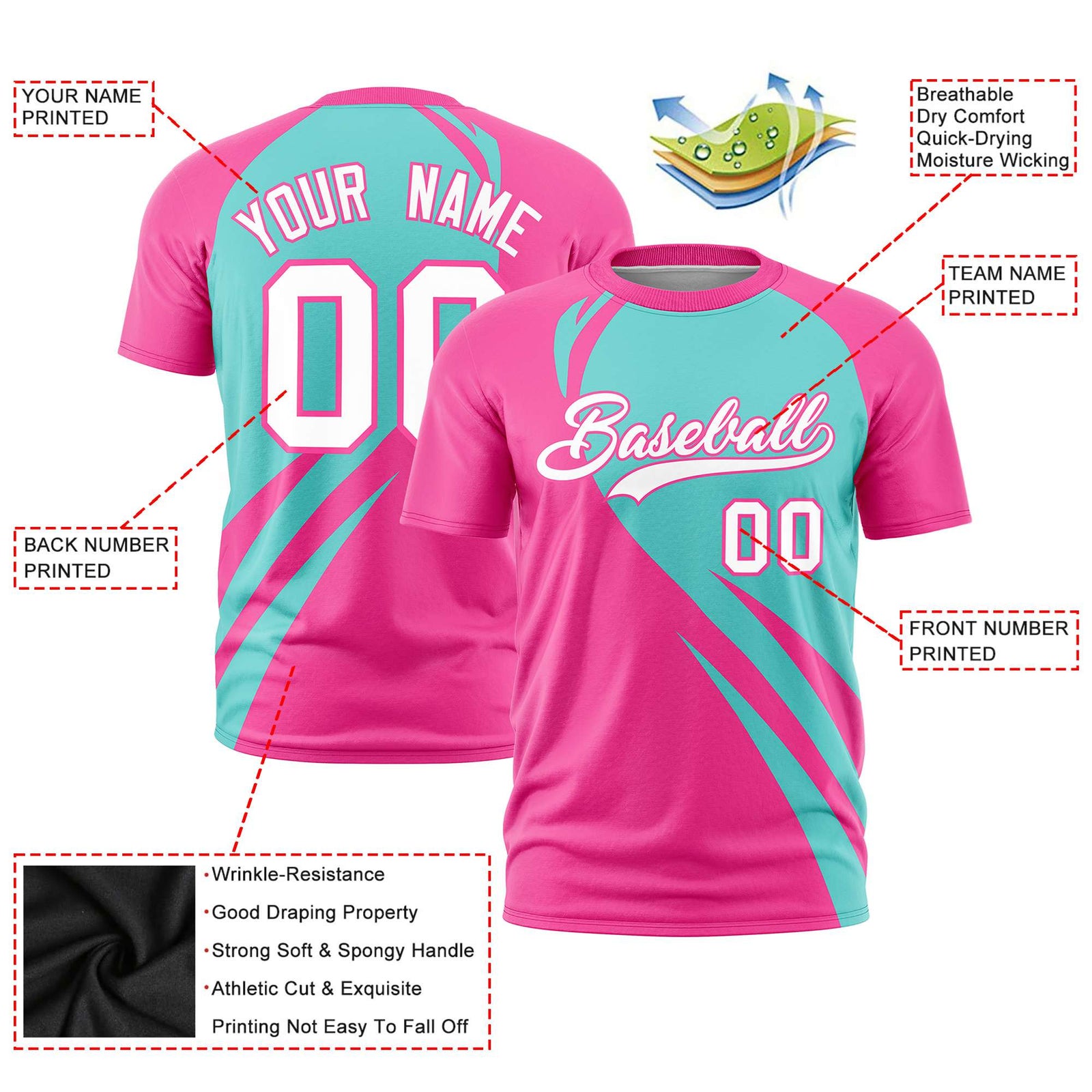 Custom Bright Green-Pink Personalized Slanting Lump Pattern Performance T-Shirt