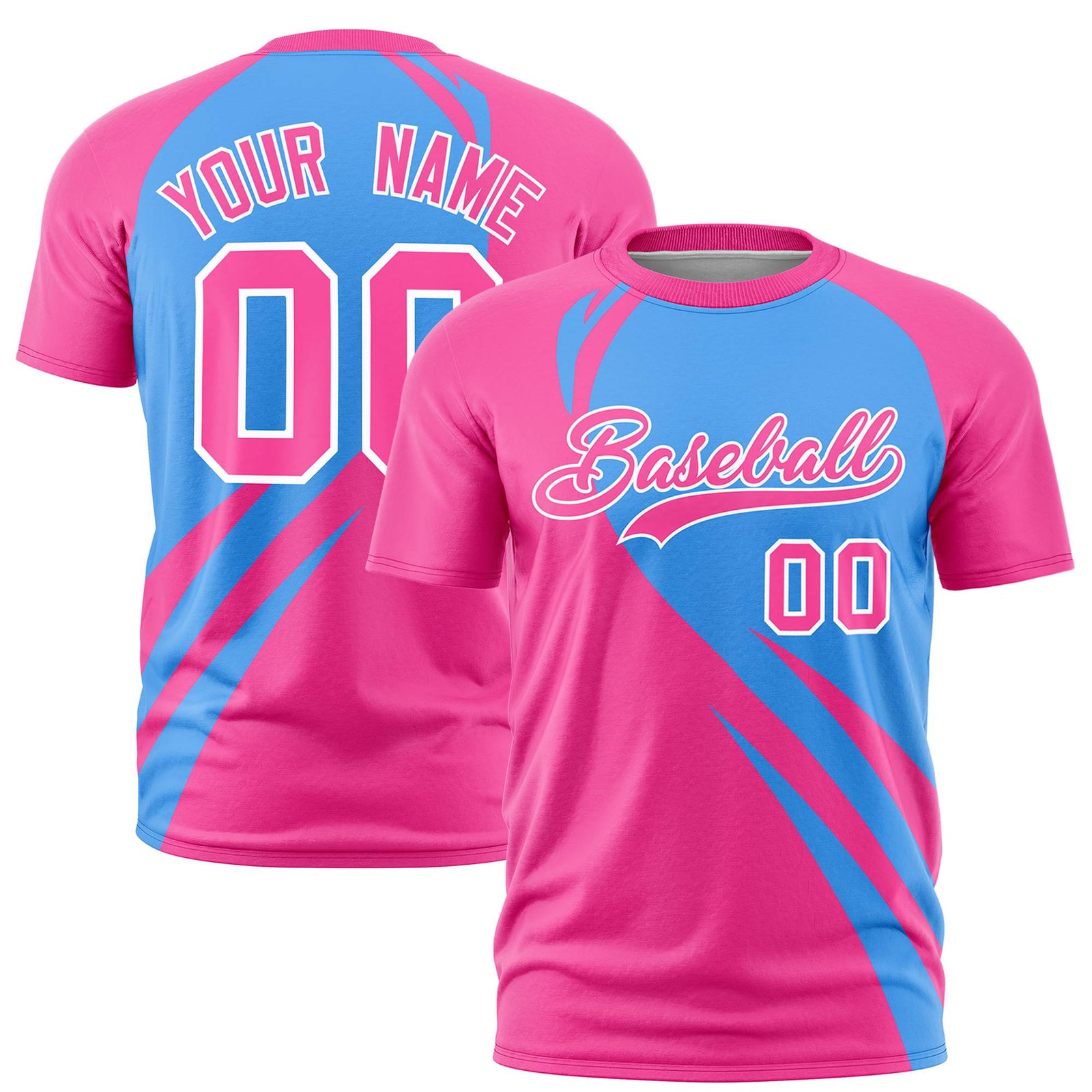 Custom Powder Blue-Pink Personalized Slanting Lump Pattern Performance T-Shirt