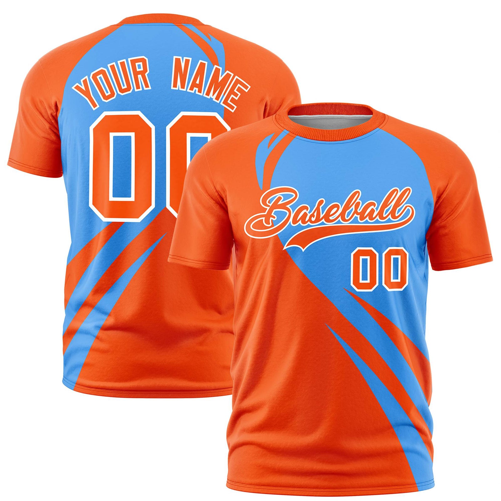 Custom Powder Blue-Orange Personalized Slanting Lump Pattern Performance T-Shirt