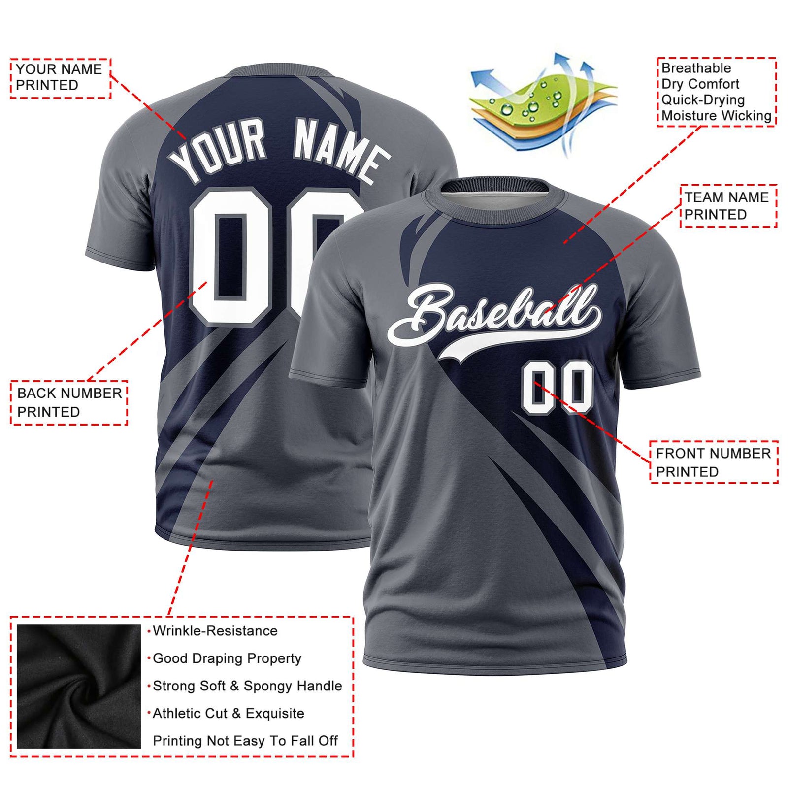 Custom Navy-Dark Gray Personalized Slanting Lump Pattern Performance T-Shirt