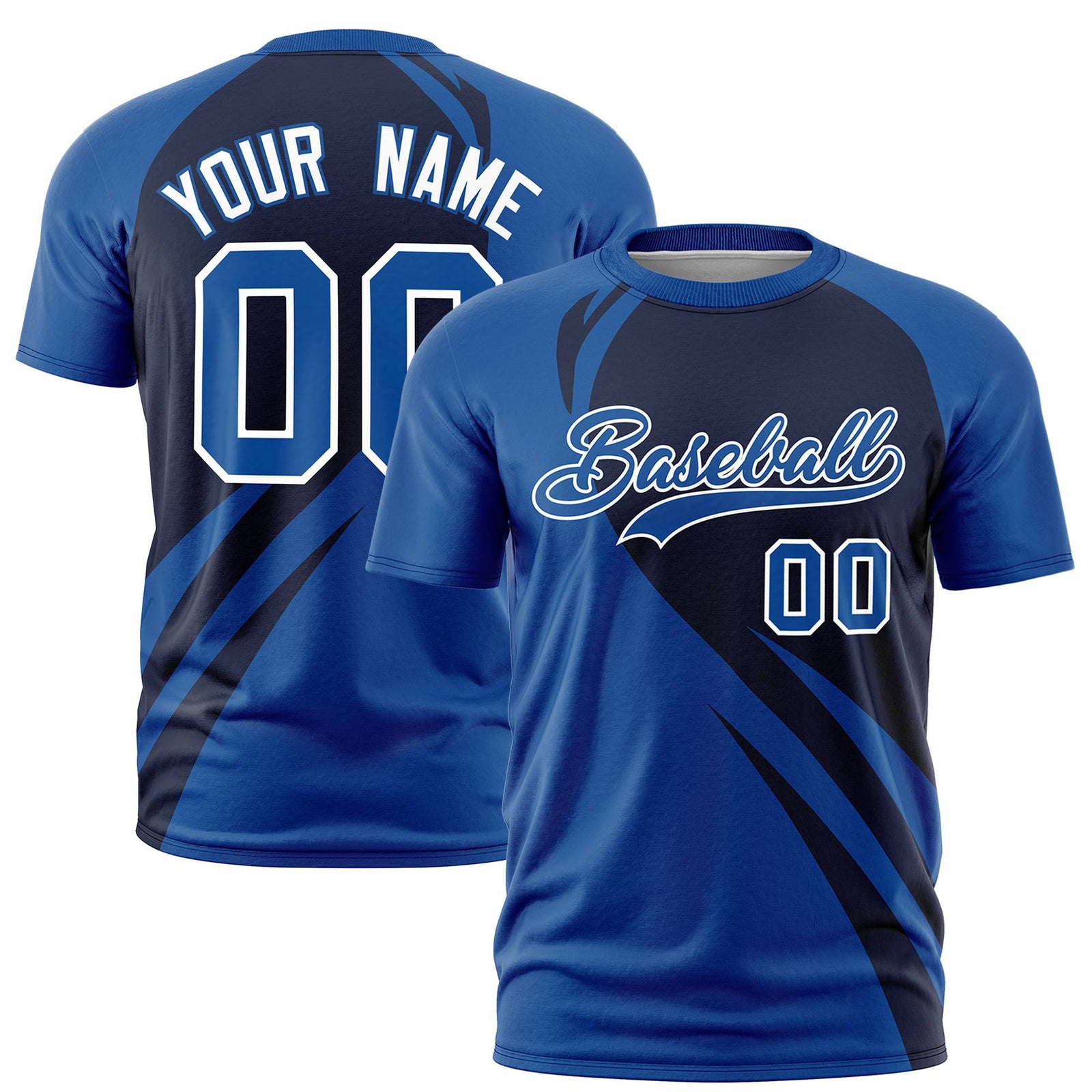 Custom Navy-Royal Blue Personalized Slanting Lump Pattern Performance T-Shirt